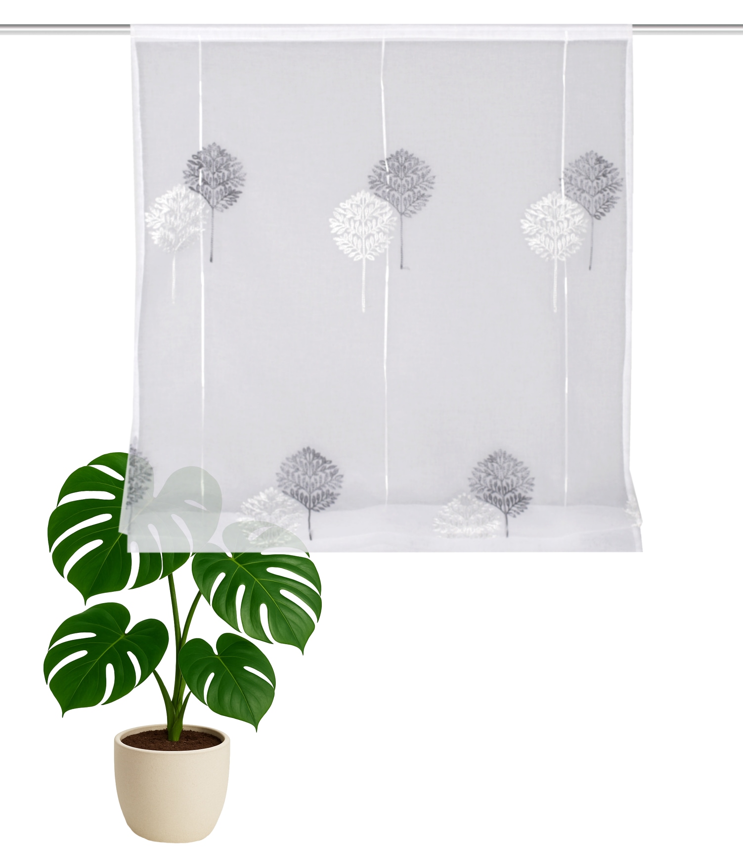 HOME WOHNIDEEN Store à rubans »EDISION« mit Suspension du crochet Aucun perçage requis brodé