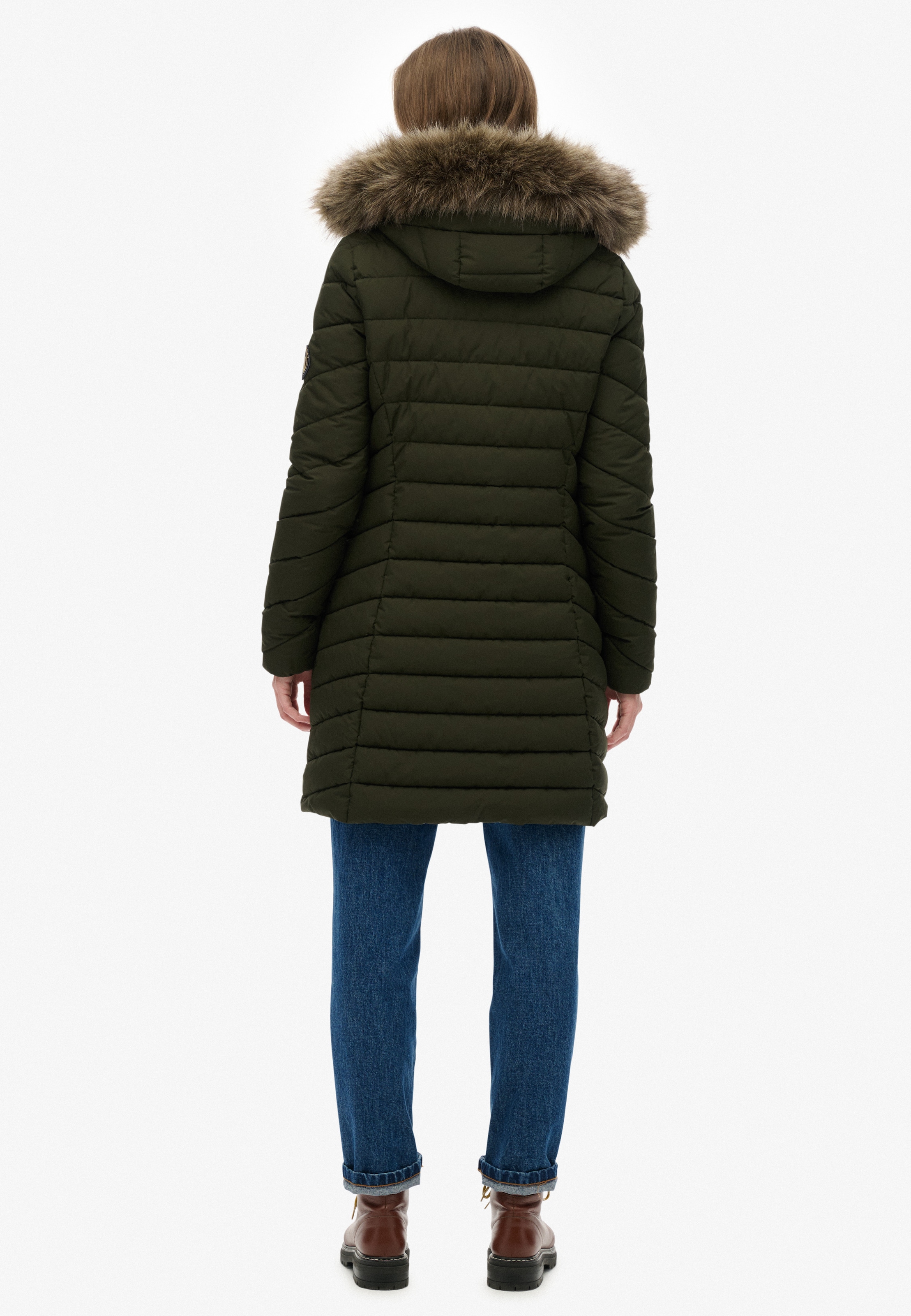 Superdry Steppjacke »FUJI FAUX FUR HOOD MID LENGTH« mit Kapuze