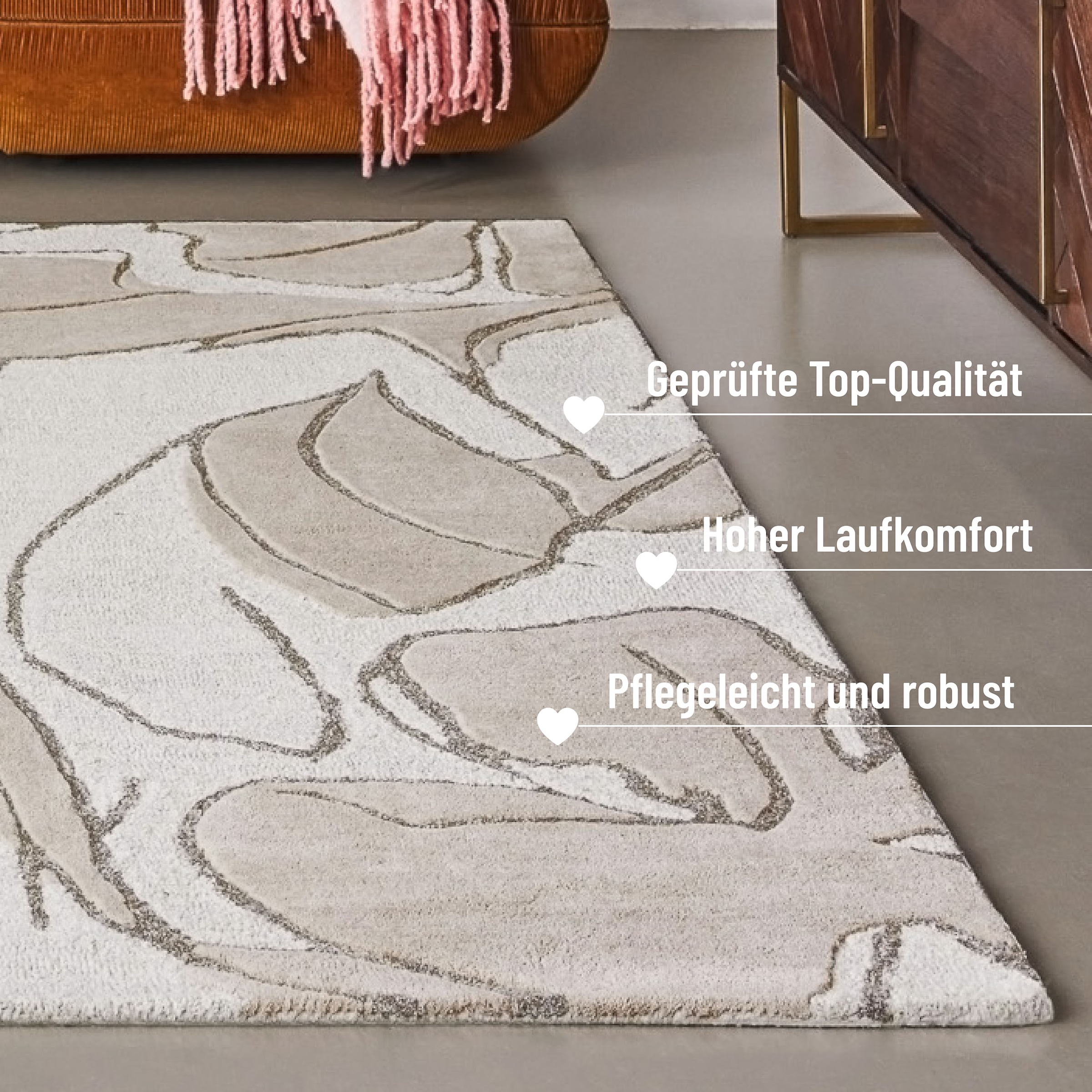 Wecon home Teppich »Tunia« rechteckig 10 mm Höhe handgefertigt, floral, pflegeleicht, Wolle, Wohnzimmer, Schlafzimmer