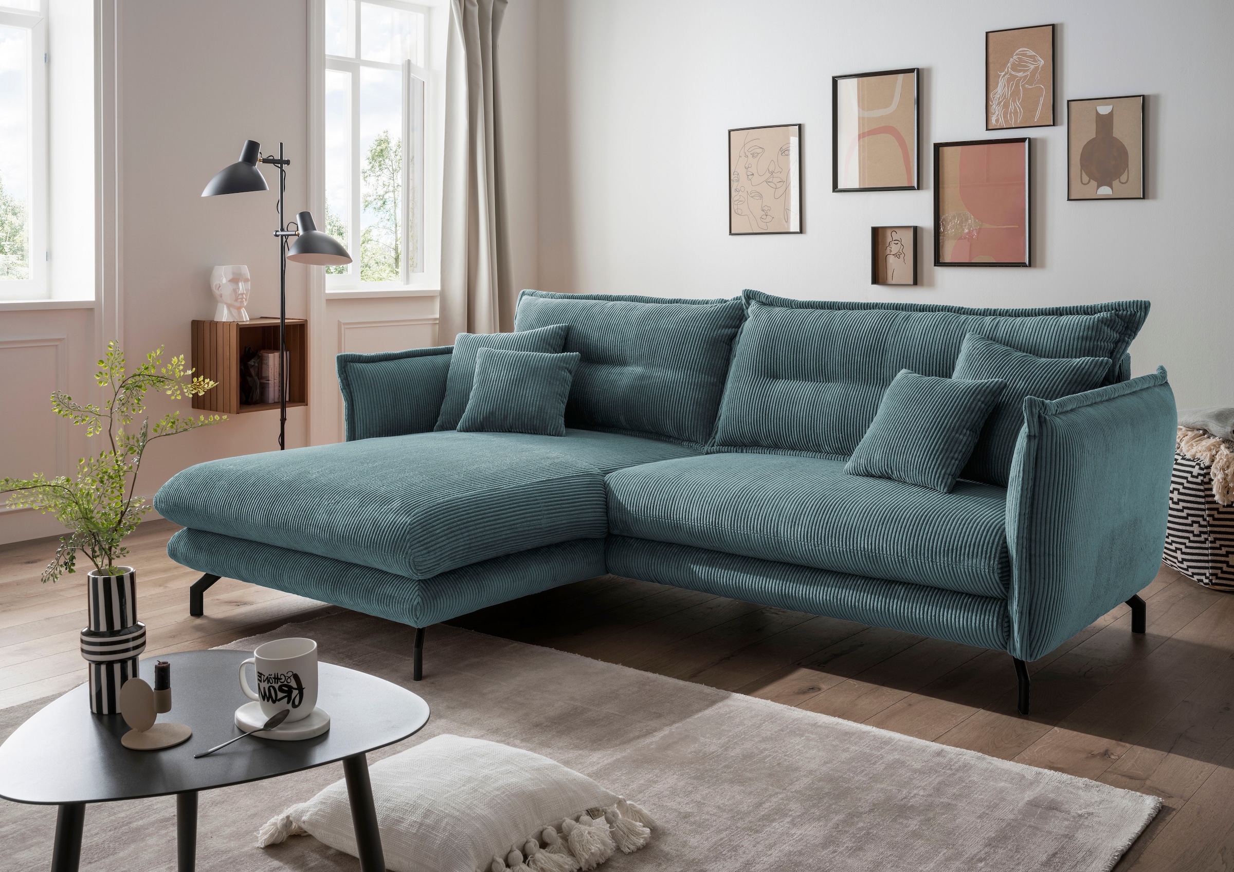 Home affaire Ecksofa »Lazio modern und bequem, schmale Armlehnen, tolle Detailverarbeitung« zwei verschiedene Fussfarben wählbar