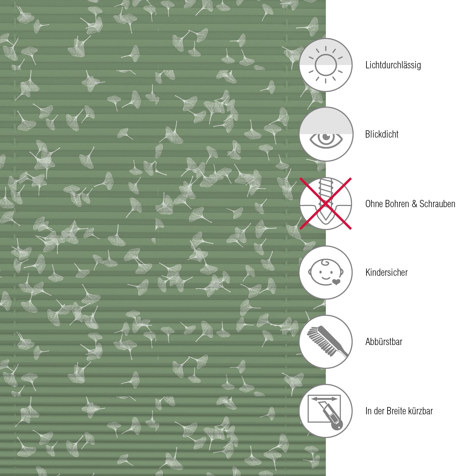 GARDINIA Plissee »Dekor Ginkgo Oesyter Mushroom« blickdicht ohne Bohren verspannt Klemmträger mit Feststellschraube, Plissee Concept Trägern zum Klemmen