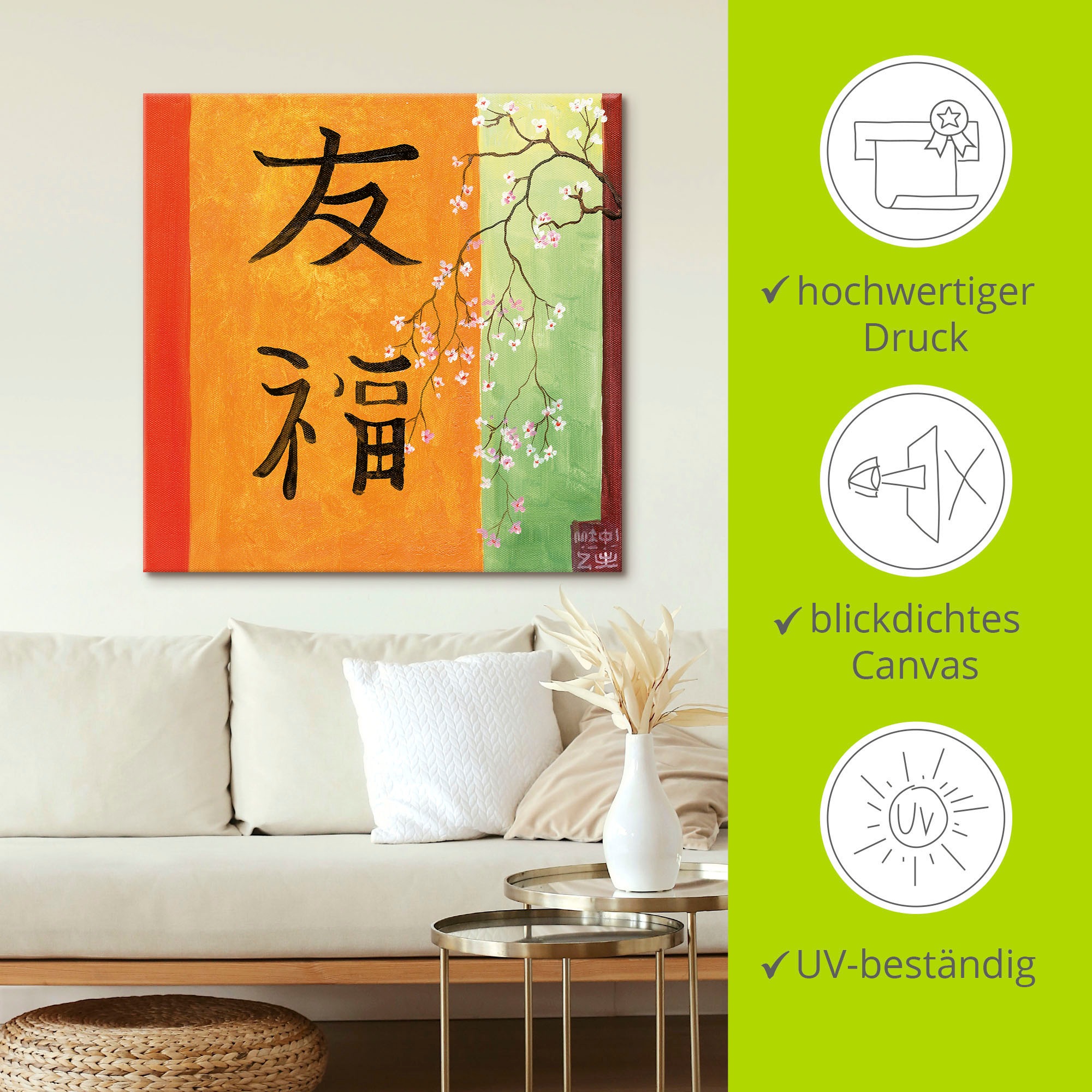 Artland Leinwandbild »Freude Glück« Zeichen 1 Stk. tlg. auf Keilrahmen gespannt