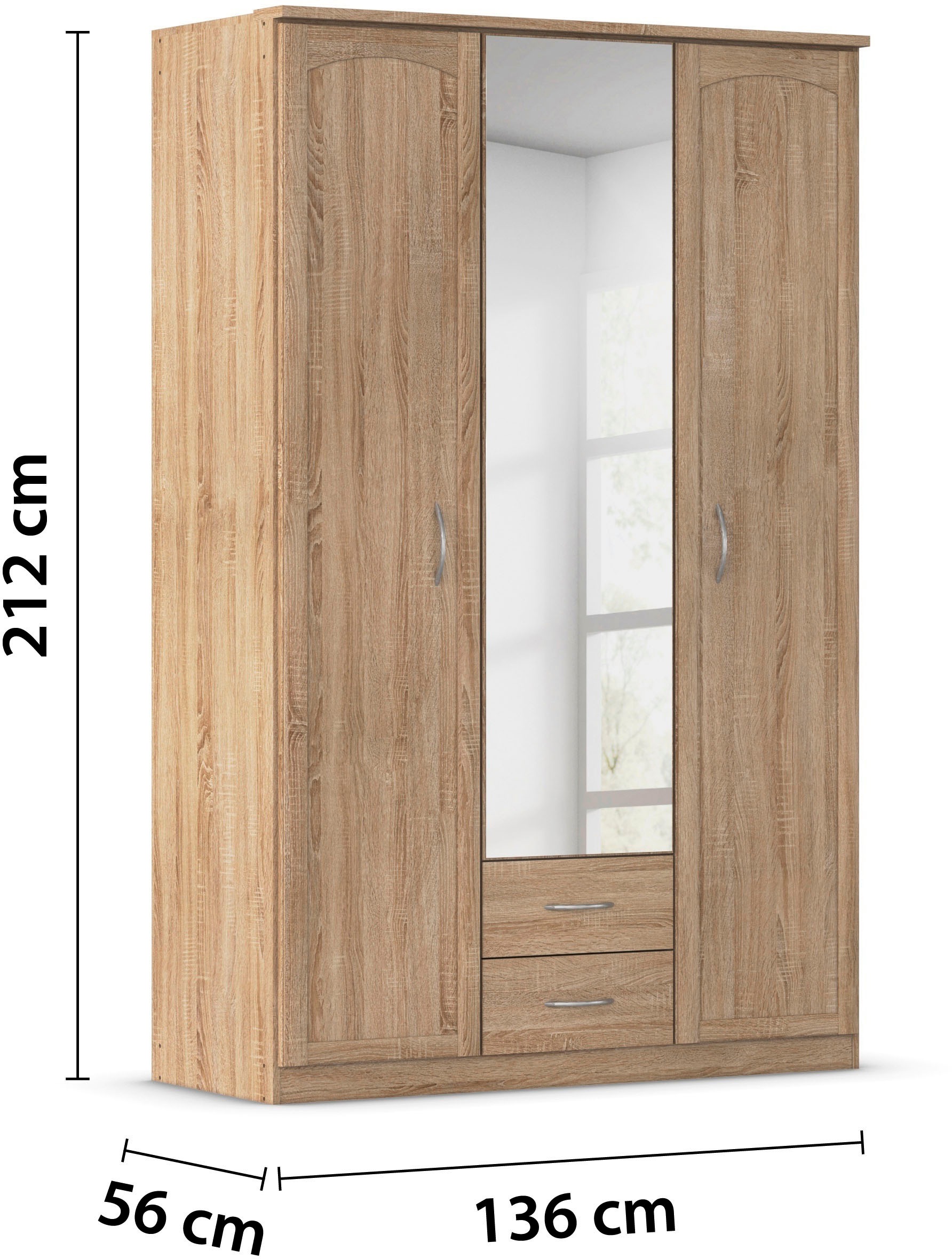 rauch Kleiderschrank »Schrank Garderobe Garderobenschrank Putzschrank Wäscheschrank TORRENT« Breiten 91/136/181 cm, Höhe 210 cm,  optional Aussenschubladen und Spiegel, viel Stauraum MADE IN GERMANY