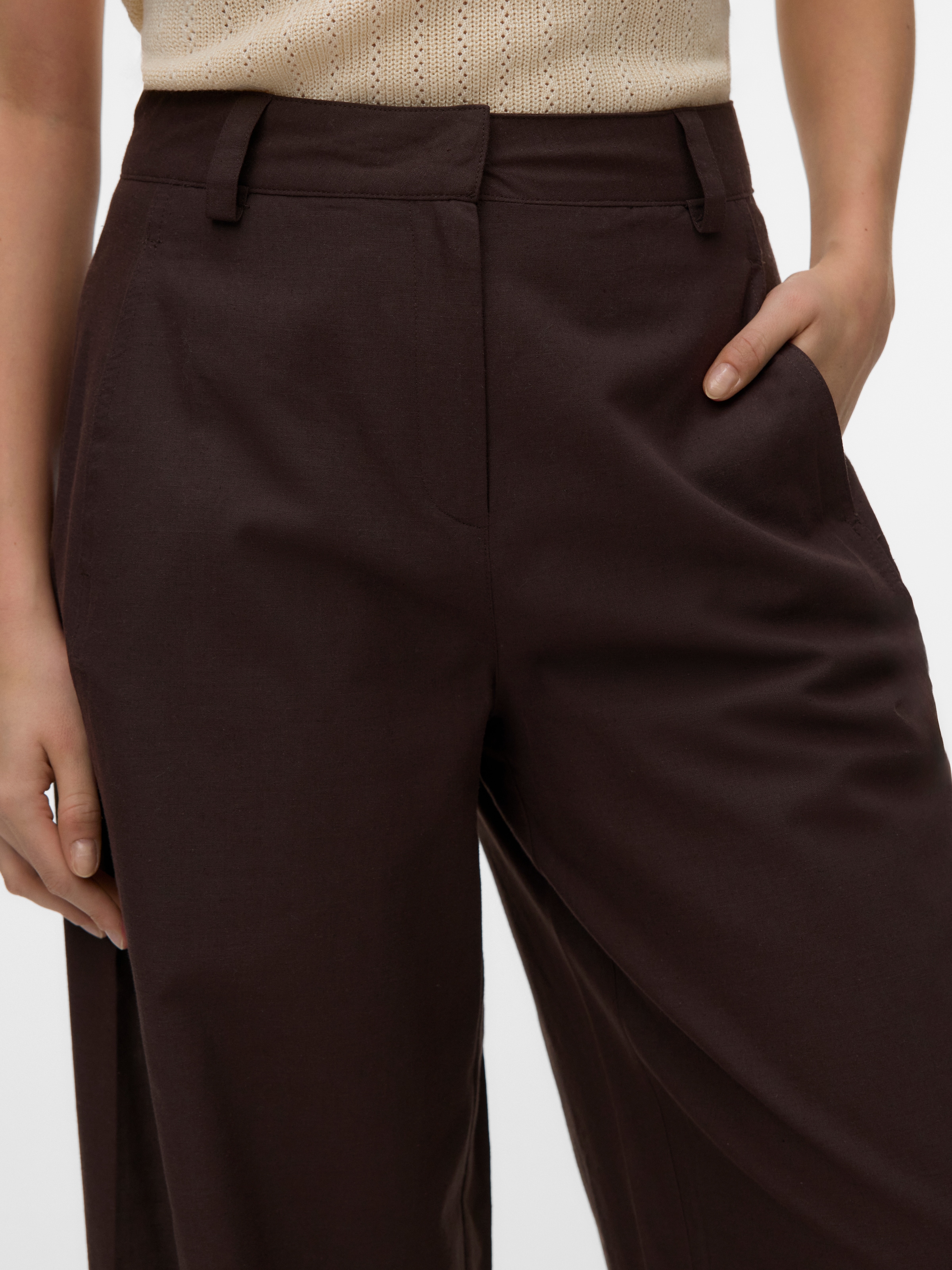 Vero Moda Pantalon de costume »VMSELMA HW BARREL PANTS WVN NOOS«  mélange coton, taille haute, jambes larges, avec lin