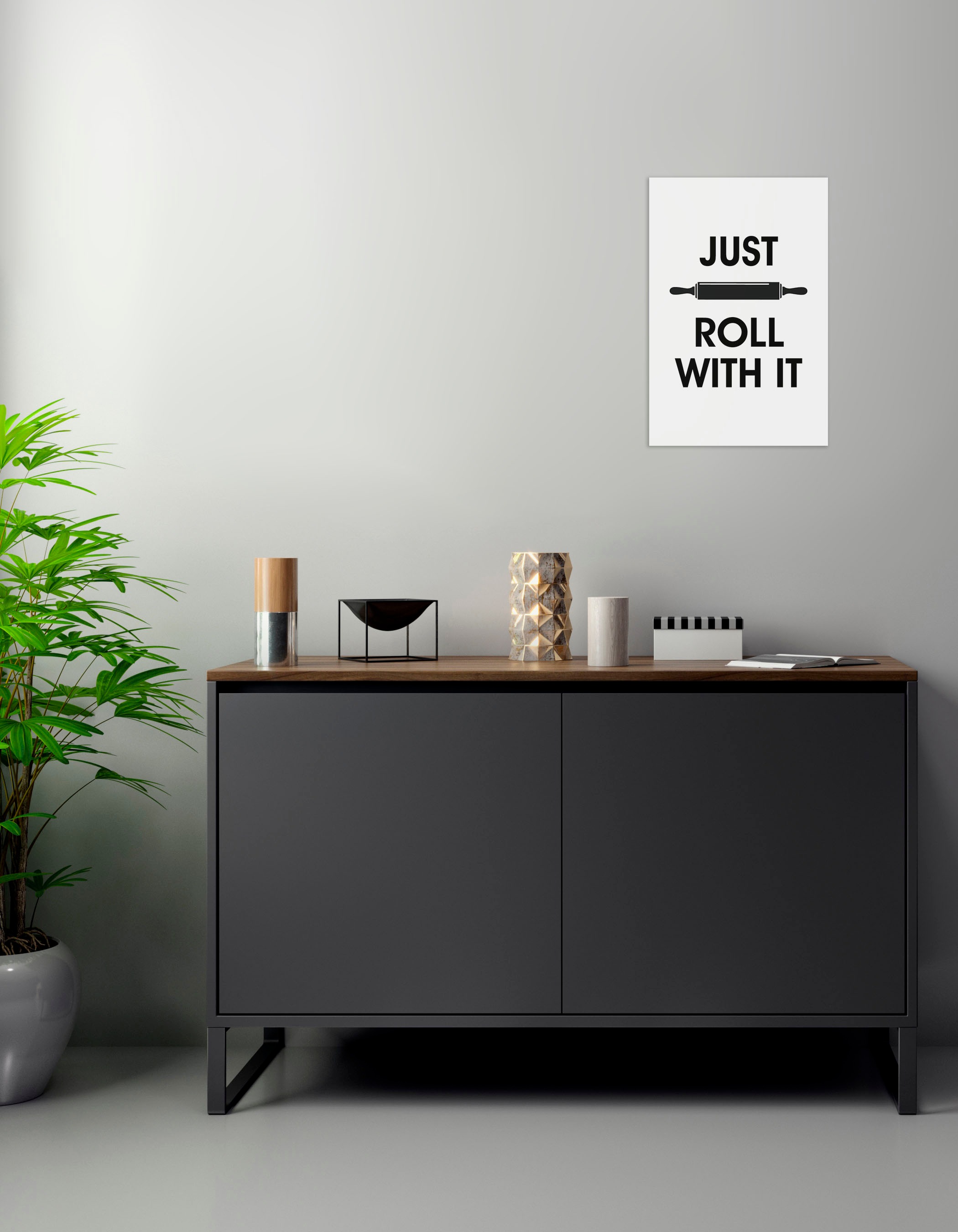 queence Wanddekoobjekt »JUST ROLL WITH IT« Stahlschild, Blechschild, Spruch, Witzig, Wanddeko, retro, 20x30cm