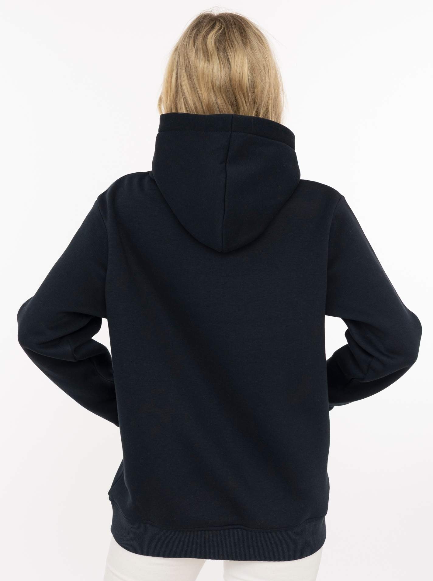 Zwillingsherz Hoodie »"Be Happy!"«, poignets rayés, impression sur la poitrine, capuche, poche kangourou
