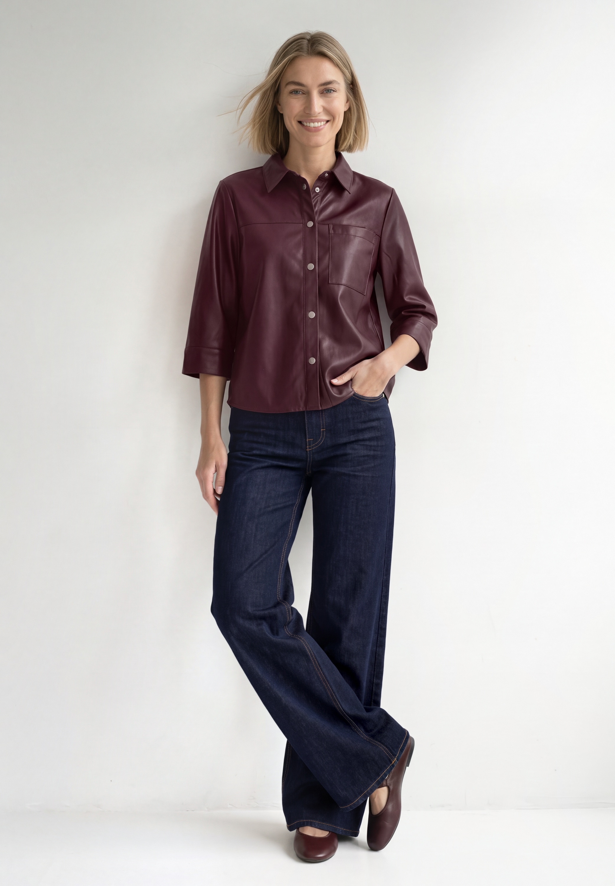 STREET ONE Blouse chemise chemise à manches 3/4 style cuir