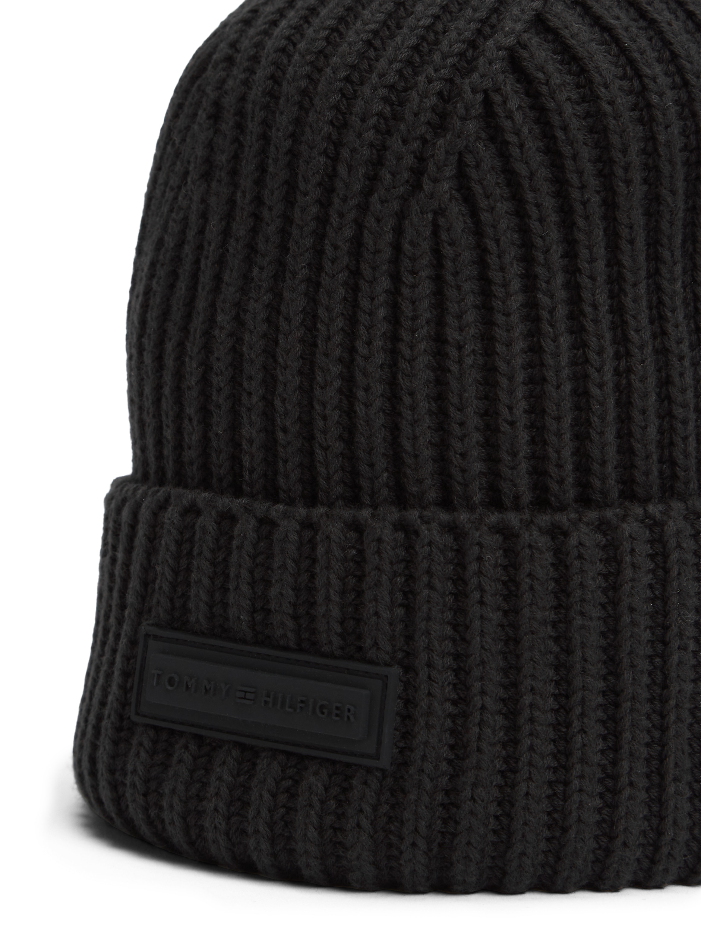 Tommy Hilfiger Bonnet »TH FOUNDATION« Strick, mit gummiertem Logo und Wolle