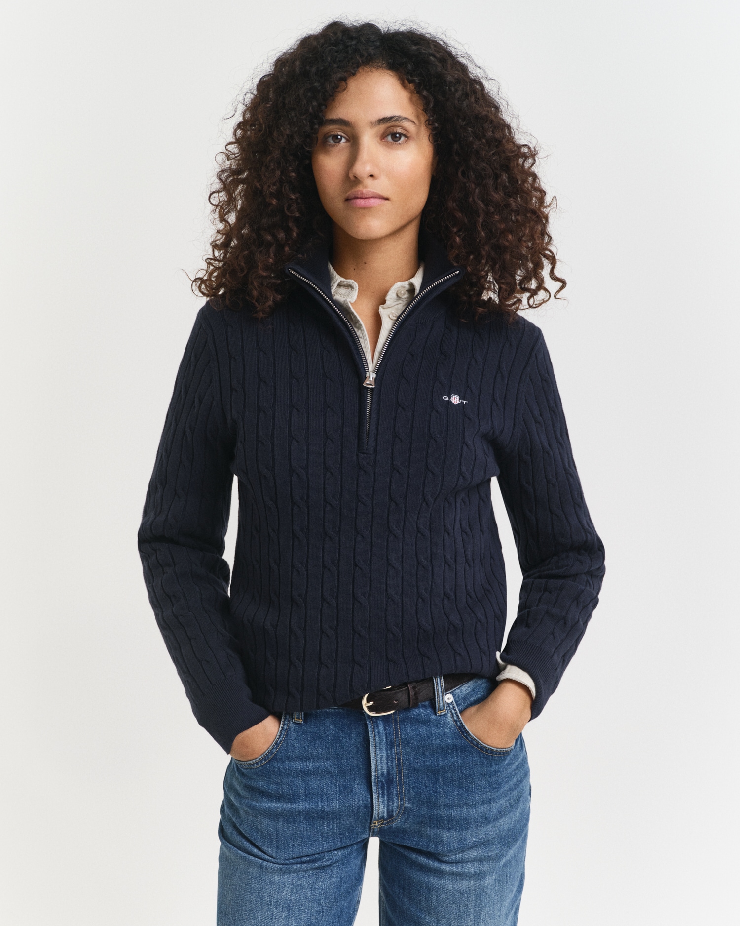 Gant Pull en tricot »STRETCH COTTON CABLE HALF-ZIP« avec encolure ronde