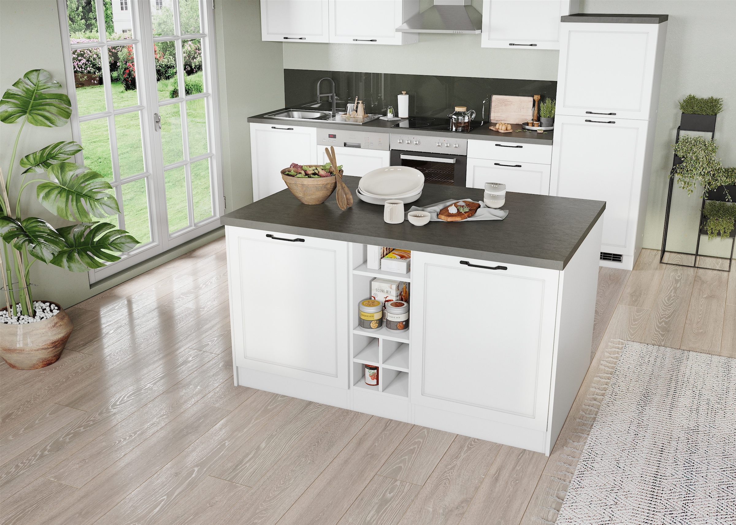 KOCHSTATION Ilot de cuisine »KS-Lani, Breite 153 cm, mit Flaschenregal« façades MDF, plan de travail épaisseur 38mm