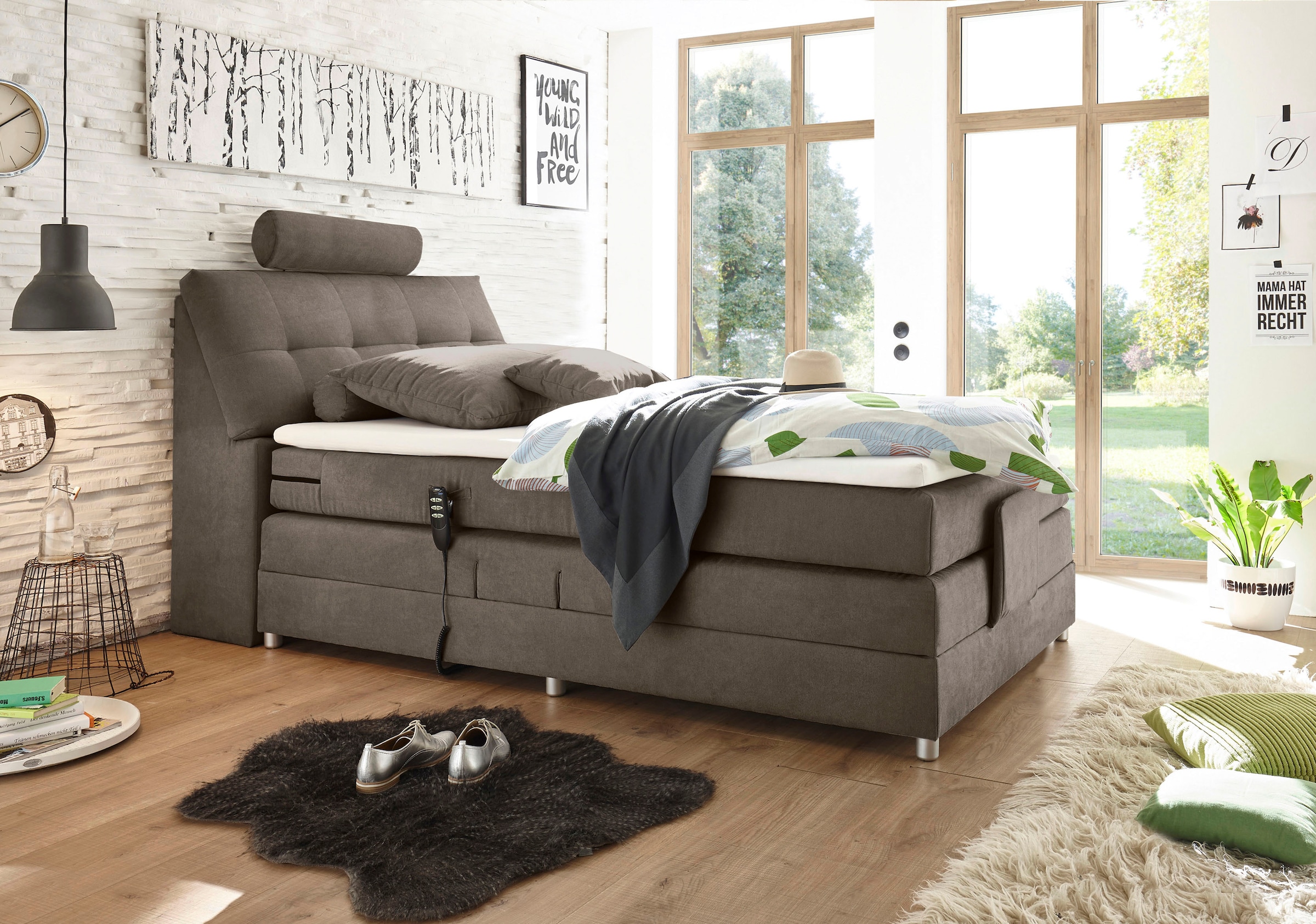 ED EXCITING DESIGN Lit boxspring »Palermo« incl. moteur, topper, appuie-tête et espace de rangement dans la tête de lit
