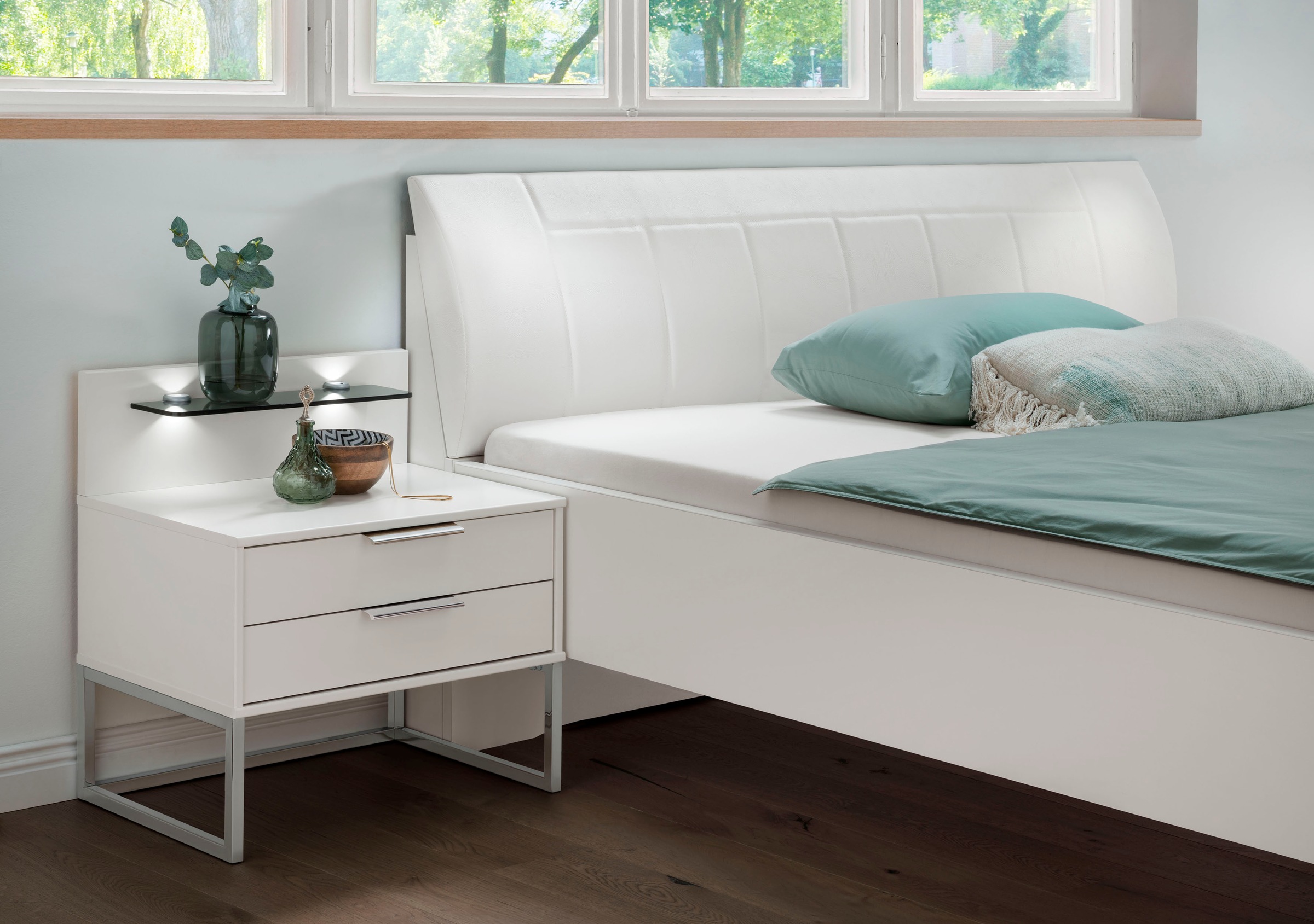 WIEMANN Lit futon »Monaco, Bettgestell, Bettrahmen, komfortables Polsterkopfteil« réglage 4 positions de hauteur de couchage, MADE IN GERMANY,  Tête de lit rembourrée en simili cuir, différentes tailles, hauteur confort