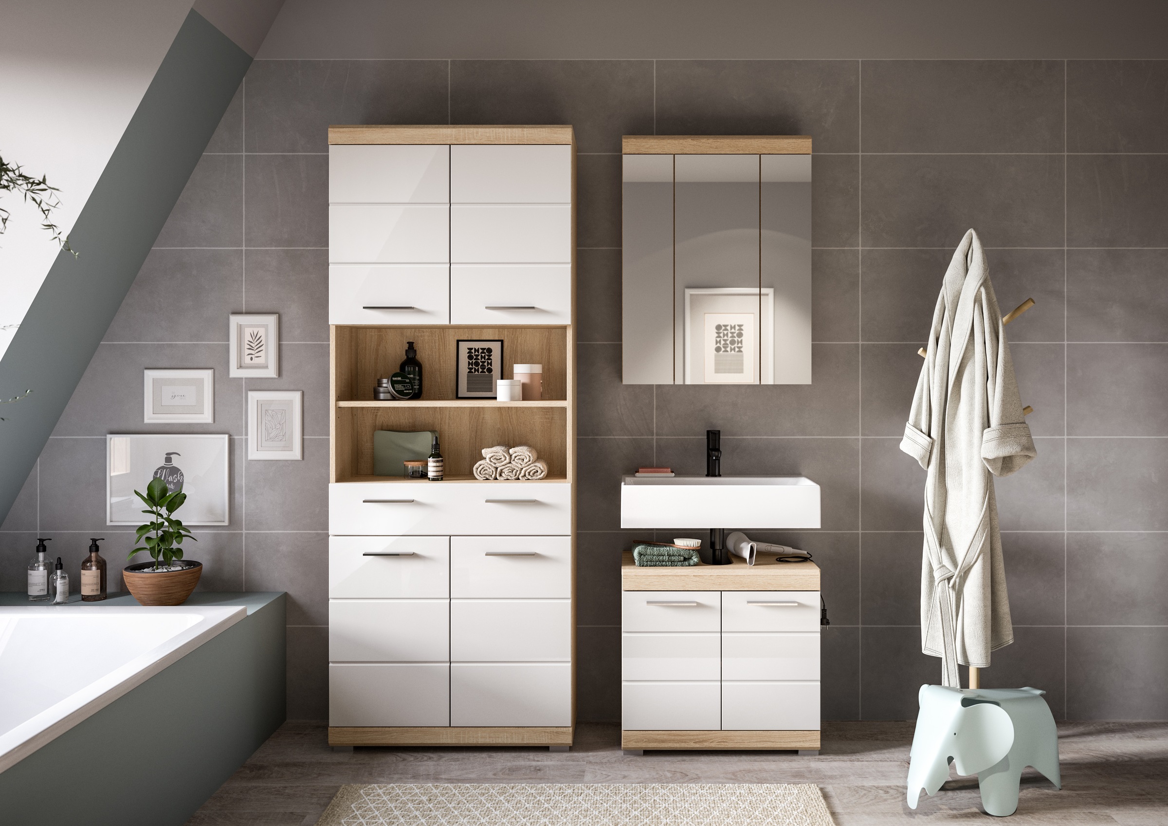 INOSIGN Ensemble de meubles de salle de bain »SIENA, TOPSELLER!, Breite 149cm, 3-teiliges Set« Set, bestehend aus: Hochschrank, Waschbeckenunterschrank & Spiegelschrank, 3 cuis tlg.