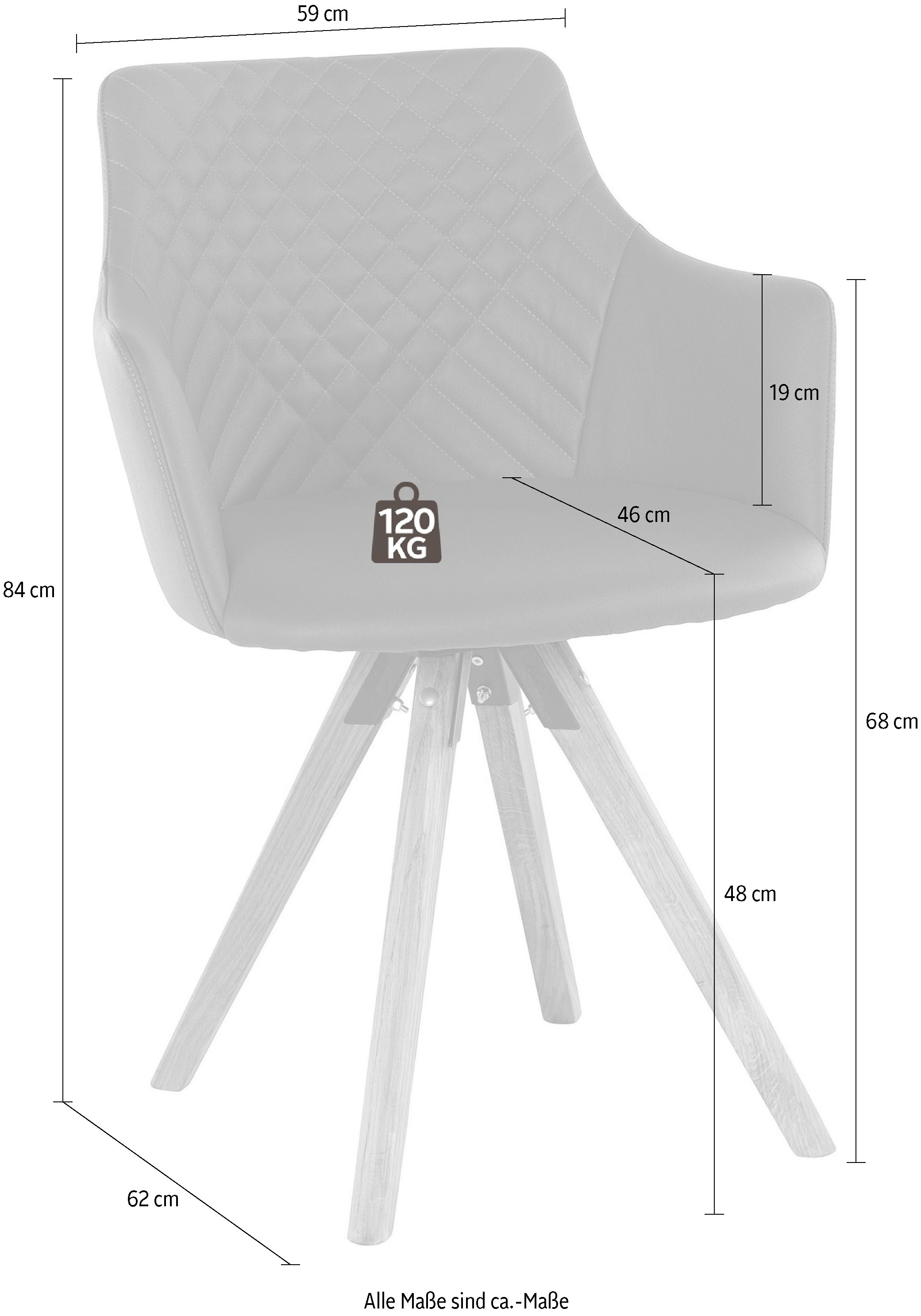 Home affaire Armlehnstuhl »LISABON« (Set) 2 Stk.mit Drehfunktion, Bezug aus Leder, Gestell aus Eiche Massivholz geölt
