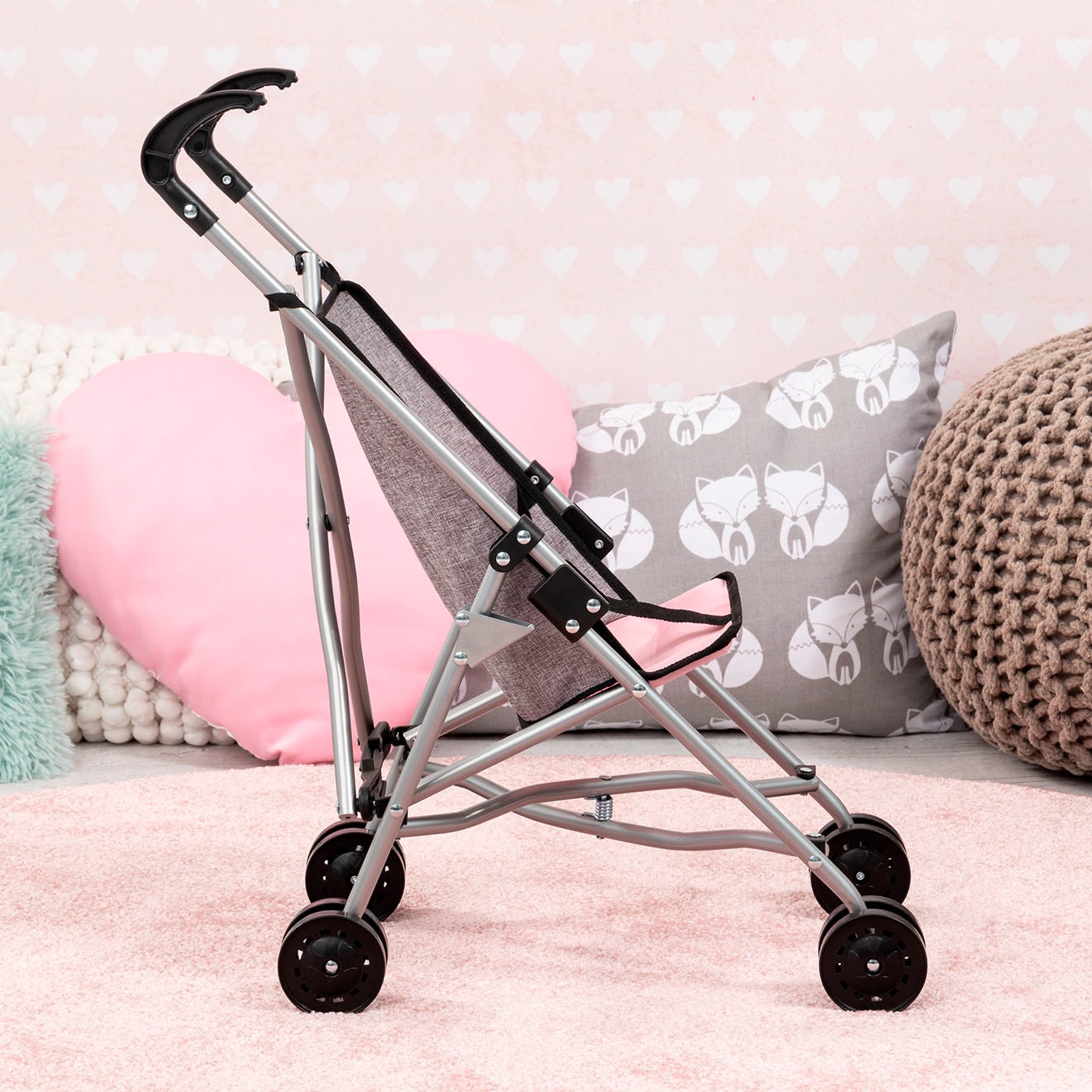 Bayer Poussette de poupée »grau/rosa mit Schmetterling«