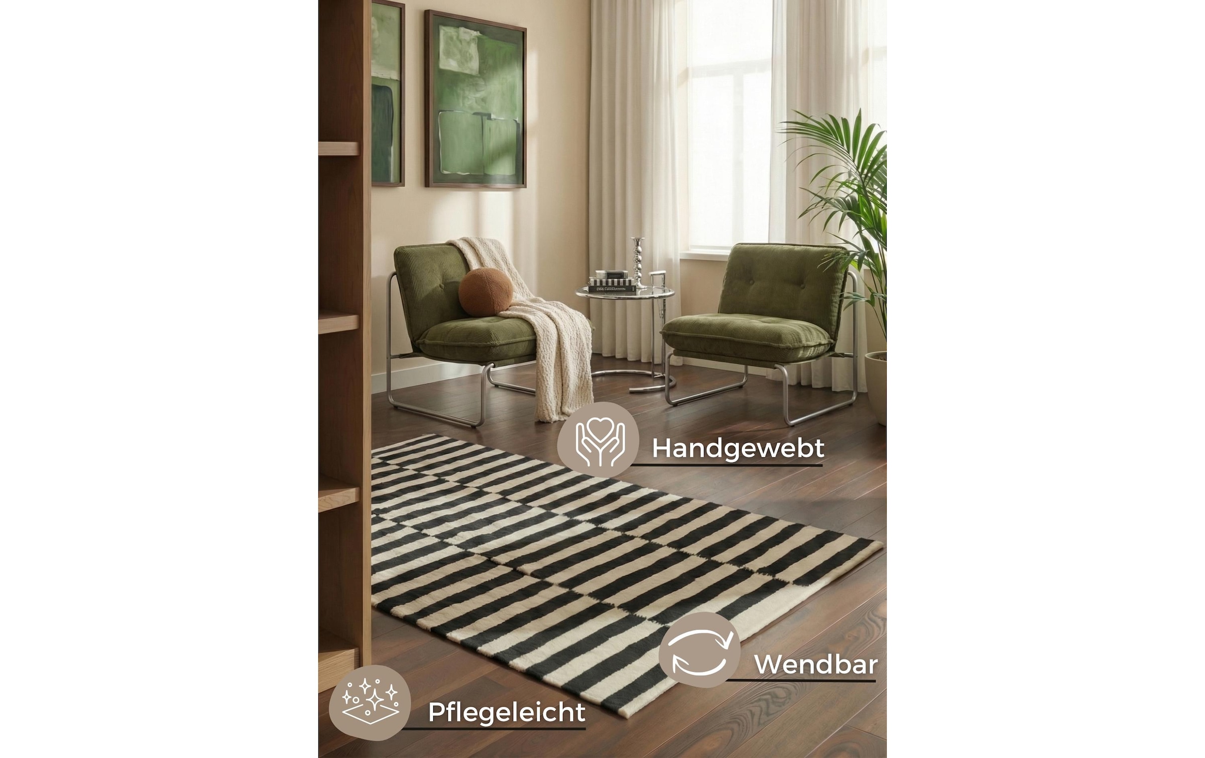 HANSE Home Teppich »Vika , schwarz-weiss« rechteckig 5 mm Höhe Handgewebt, Wolle, Natur, Läufer, Wohnzimmer, Schlafzimmer, Streifen