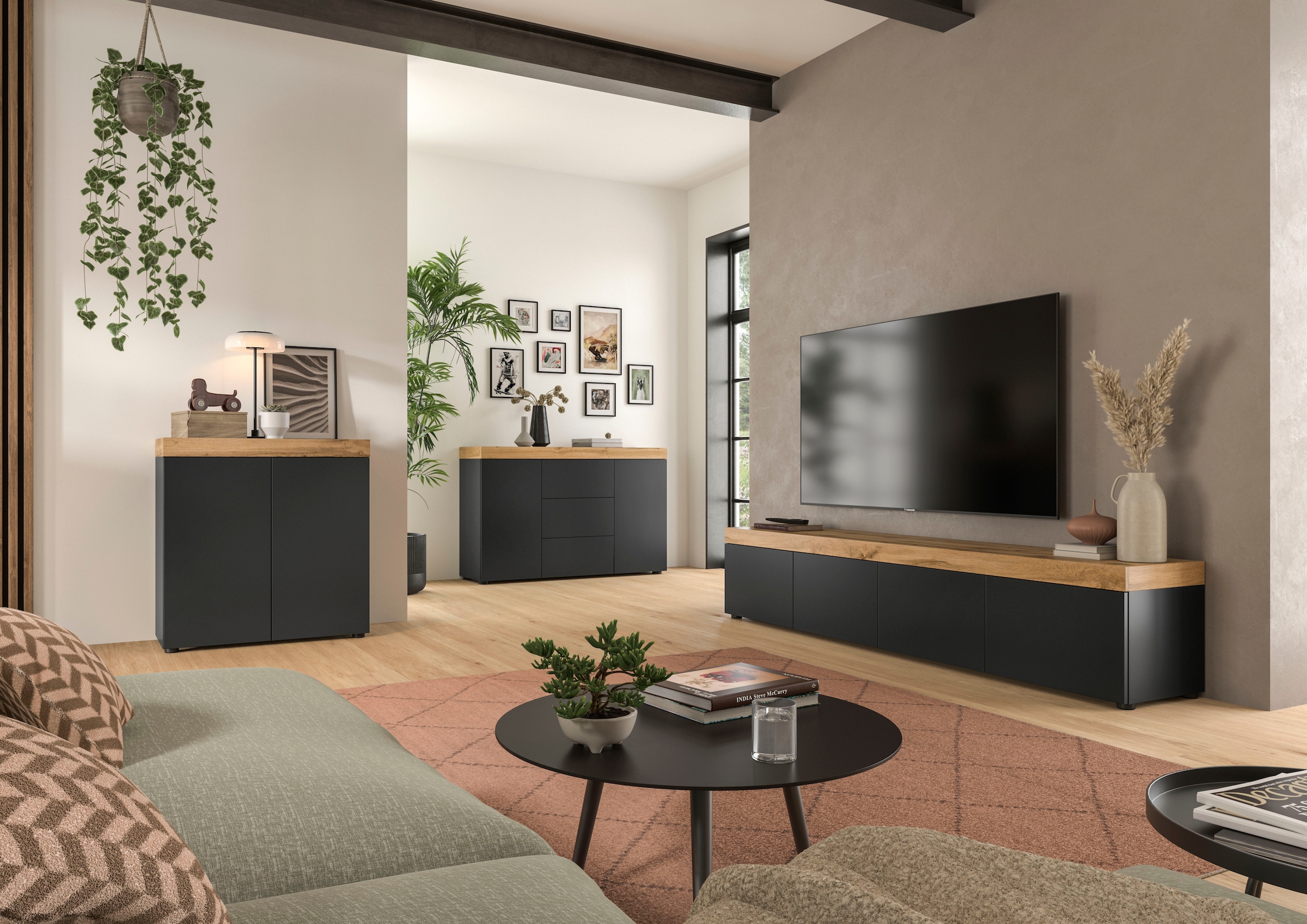 GOODproduct Sideboard »MAMBO, TOPSELLER!, Breite 125cm, 2 Türen, 3 Schubkästen, push-2-open« 2 farbige Ausführung, in verschiedenen Farben erhältlich, 1 Stk. tlg. Sideboard, Kommode, Wohnzimmer, Flur, Arbeitszimmer