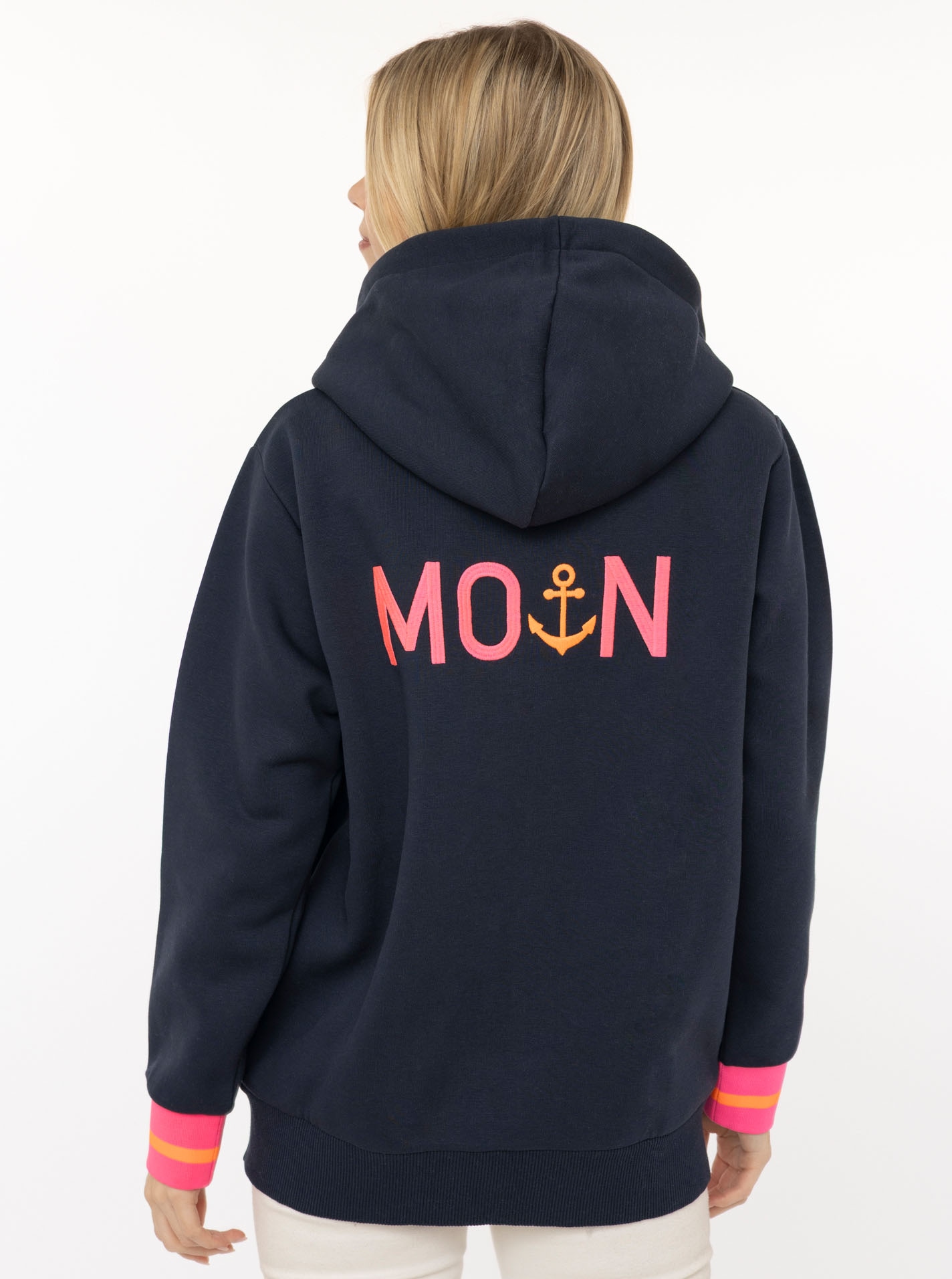 Zwillingsherz Kapuzensweatjacke Regular Fit, Stickerei, Reissverschluss, Langarm, Kontast-Details