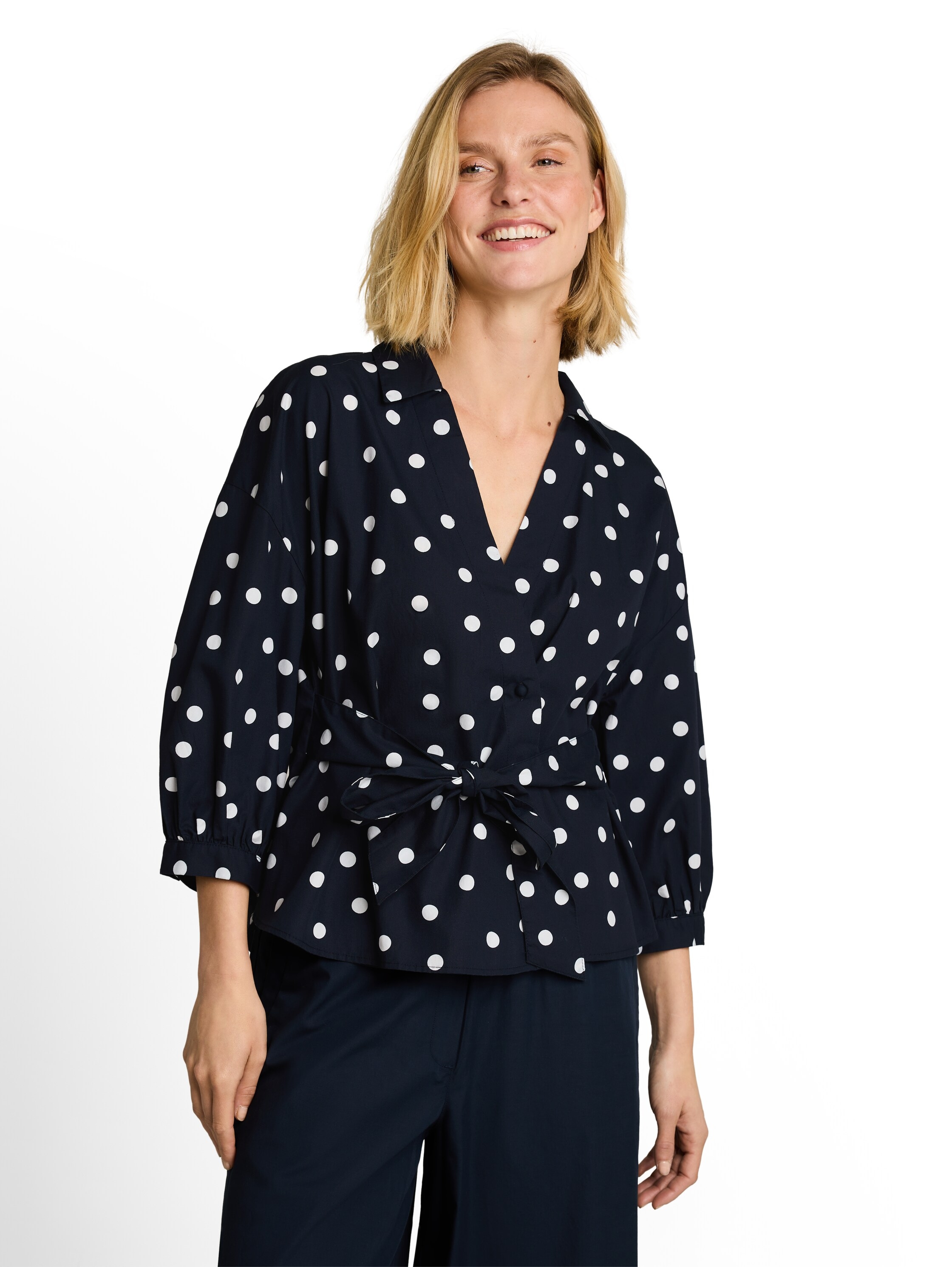 TOM TAILOR Blouse à enfiler blouse d'été avec col en V et cordon à nouer
