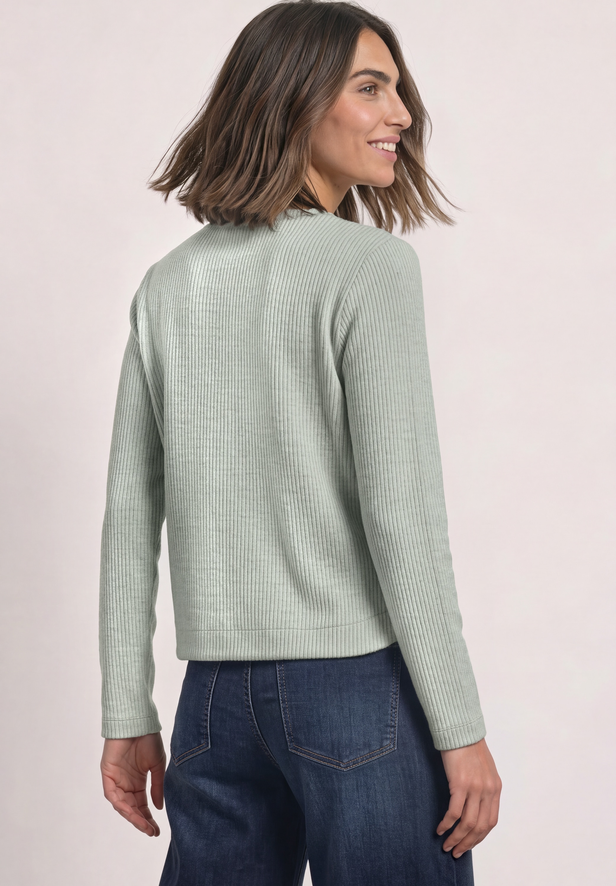 STREET ONE Pull à col rond avec détails boutons latéraux / viscose stretch