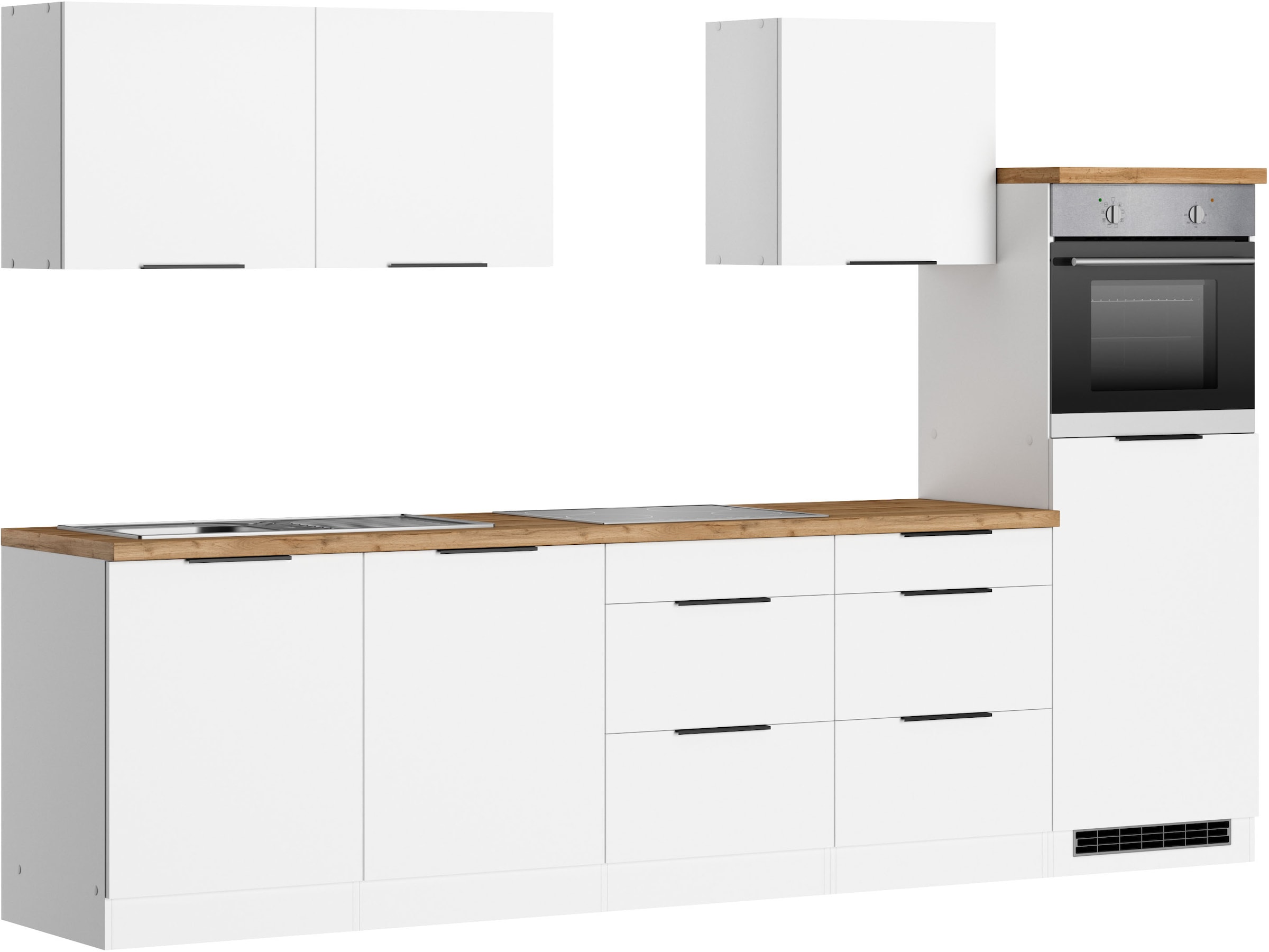 KOCHSTATION Kitchenette »KS-Lagos2, Küche Komplettset, Breite 300cm« au choix avec appareils électriques, avec plan de travail épais de 38mm