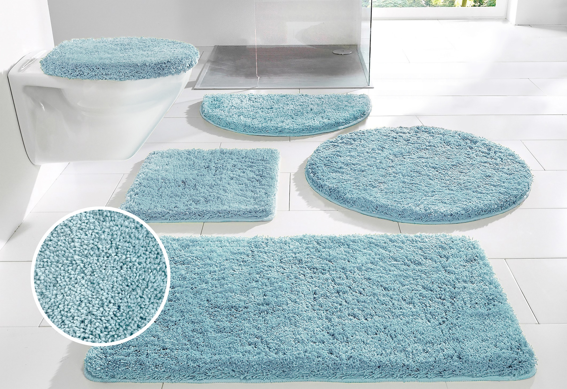 GOODproduct Tapis de bain »Sanremo Standard, Badvorleger, Badezimmer Teppich, sehr weich« Höhe 30 mm revêtement antidérapant Séchage rapide | compatible chauffage au sol tapis de bain uni, rectangulaire, rond & en set de 3 pièces disponible