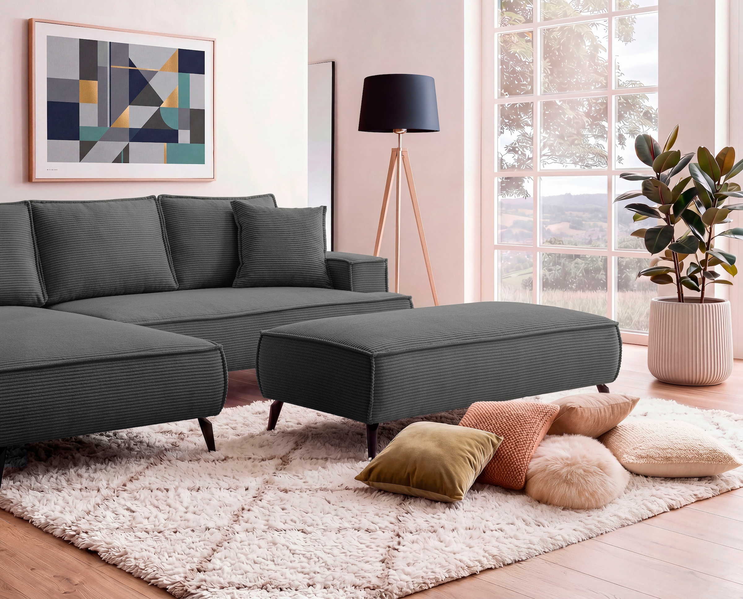 GOODproduct Hocker »TVINNU« zur Serie TVINNU, gemütlicher Sitzkomfort, rechteckig, schwarze Füsse