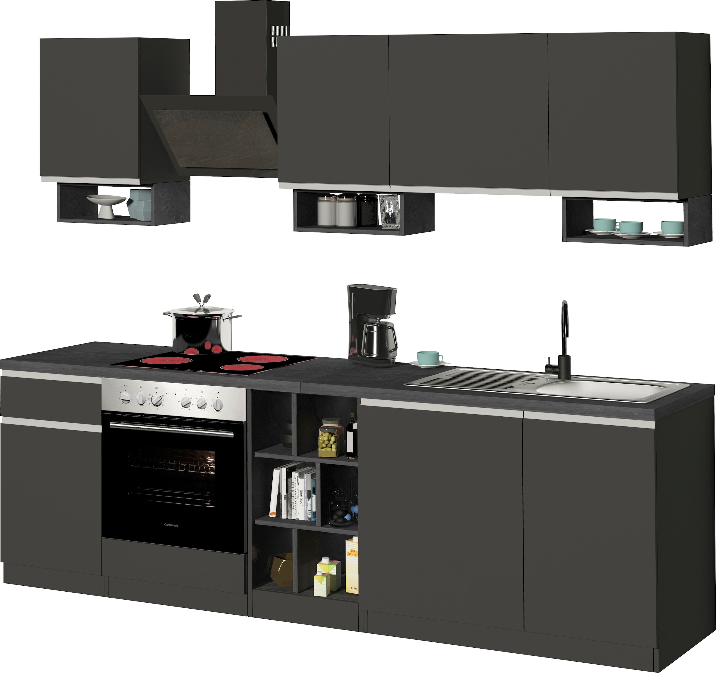 KOCHSTATION Kitchenette »KS-Sole« Breite 256 cm, mit Regalen und Fächern, ohne E-Geräte