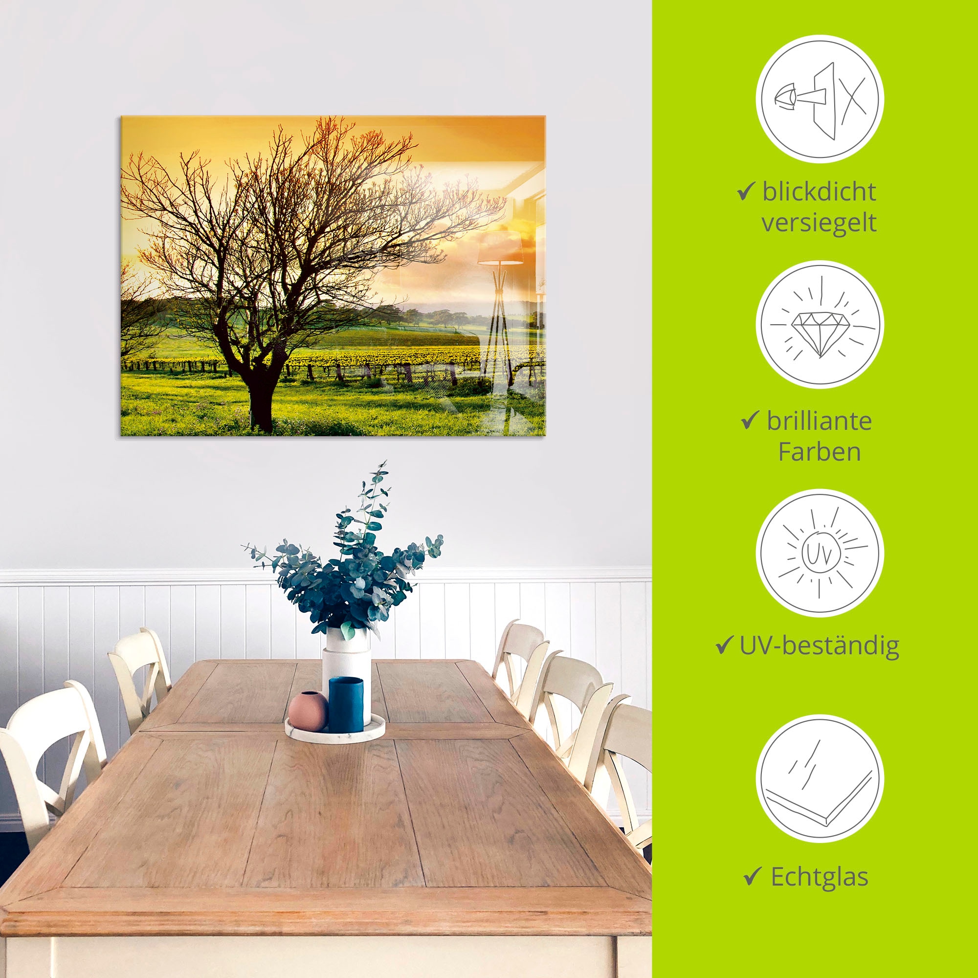 Artland Glasbild »Landschaft mit Weinbergen« Felder 1 Stk. tlg. in verschiedenen Grössen