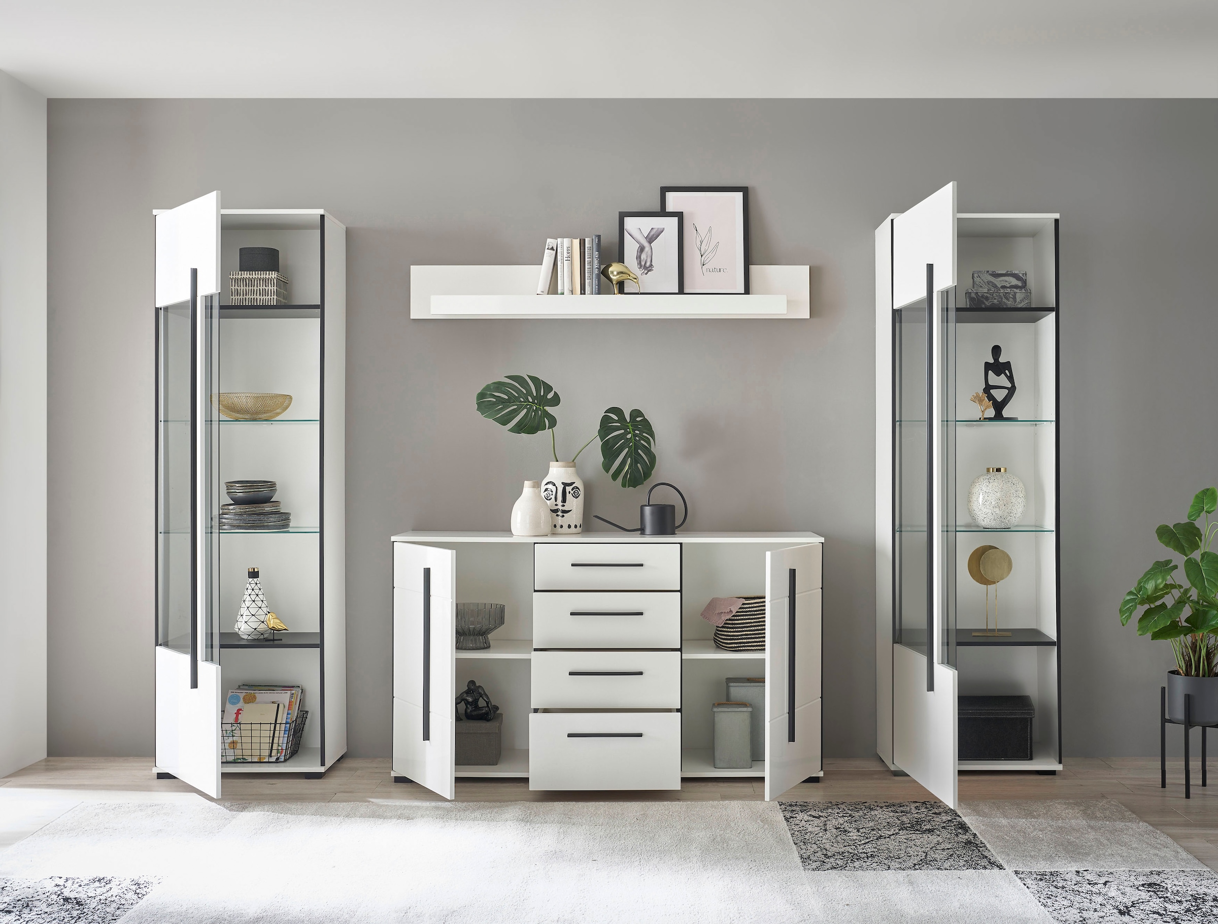 Home affaire Wohnwand »Cantara, moderne Anbauwand, Wohnzimmer-Set, in Eiche Evoke oder Weiss« Set, 