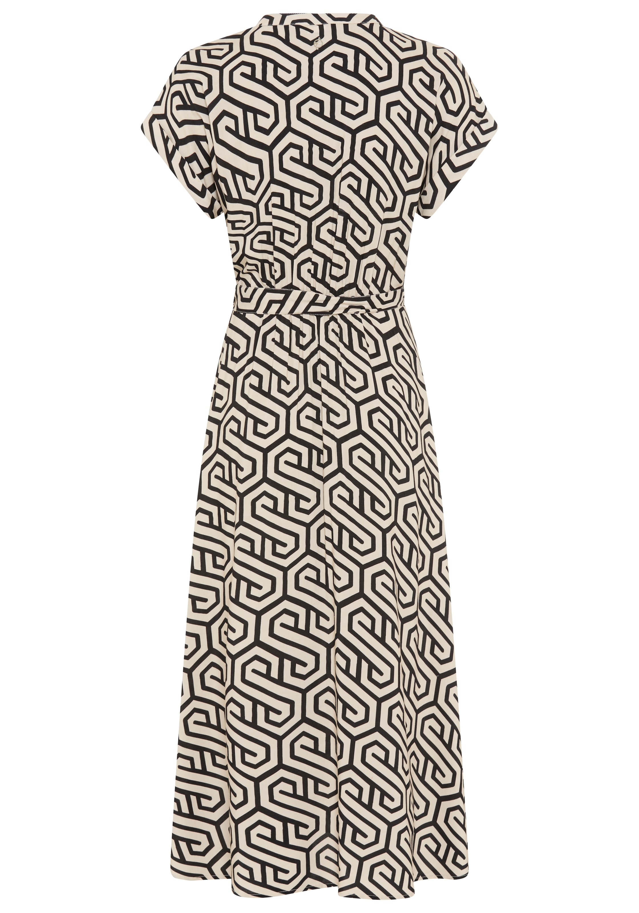 Tamaris Robe chemisier »mit tailliertem Bindegürtel und Knopfleiste« Ensemble, 2 cuis tlg. en viscose, pour printemps et été, à motifs, longueur mi-mollet