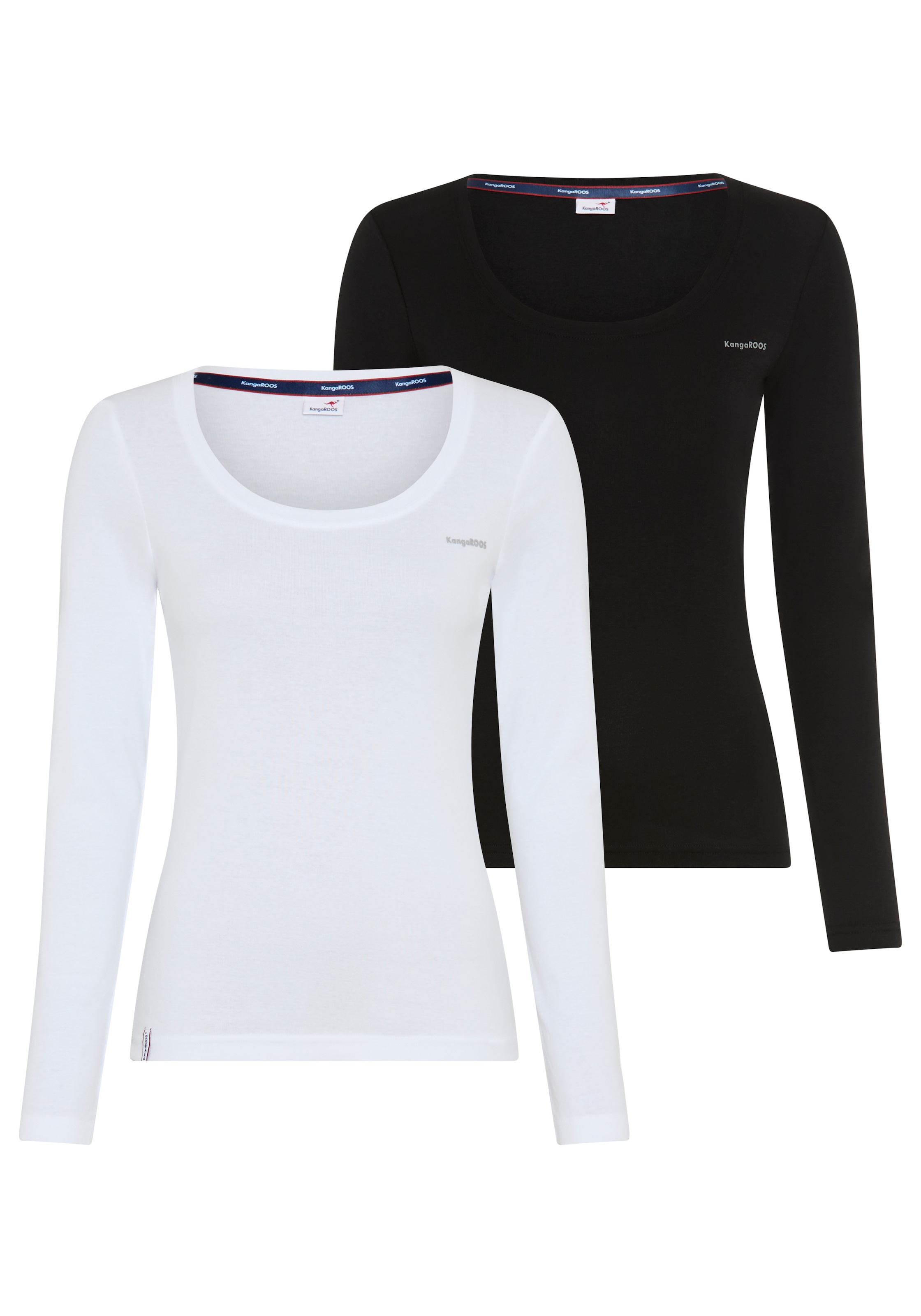 KangaROOS T-shirt à manches longues pack de 2,  lot de 2, longueur couvrant les hanches, coupe basique, manches longues