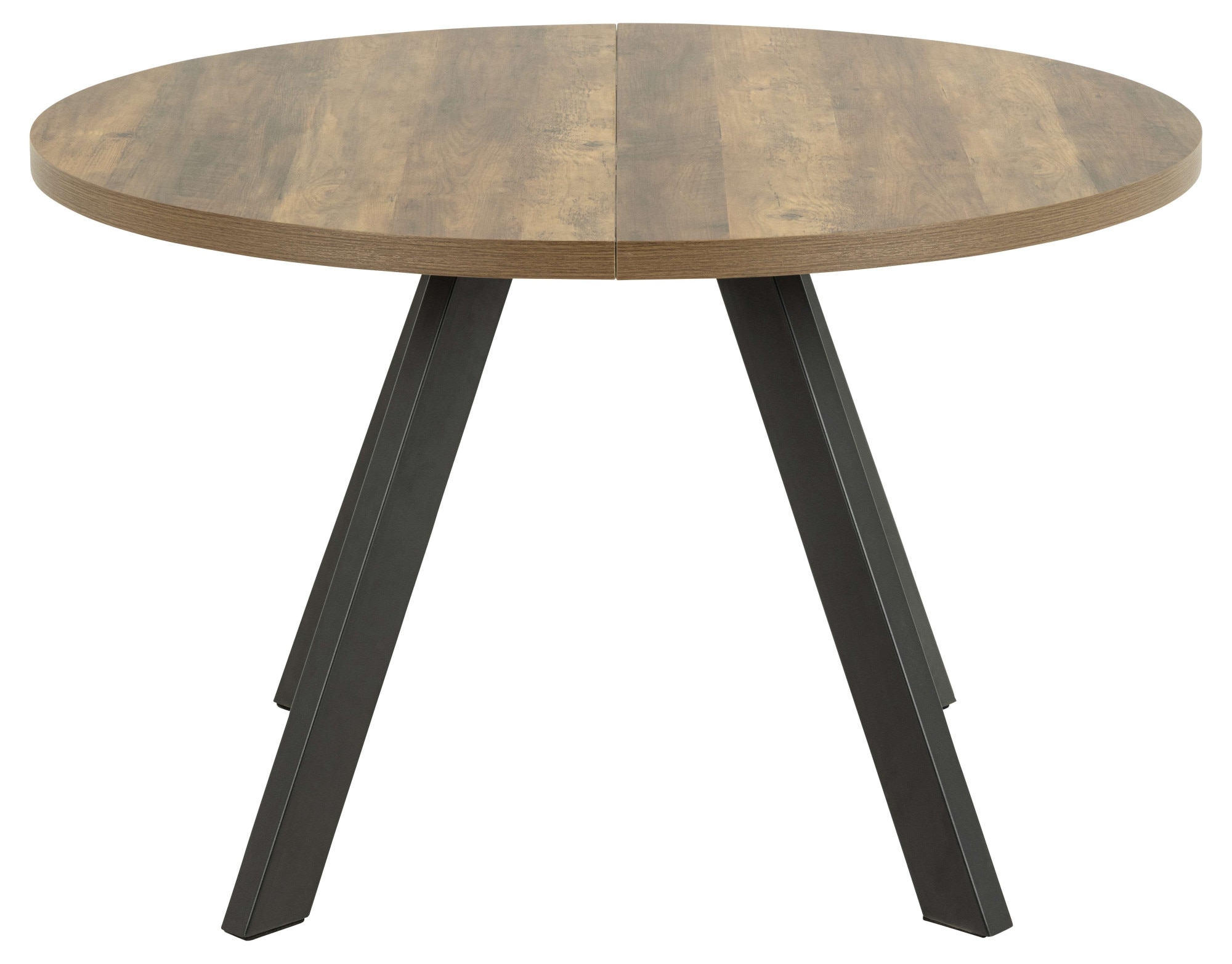 ACTONA GROUP Table de salle à manger »Zalida Esszimmertisch, rund,« aspect chêne, pieds en acier noir, rallonges L : 120/210 cm