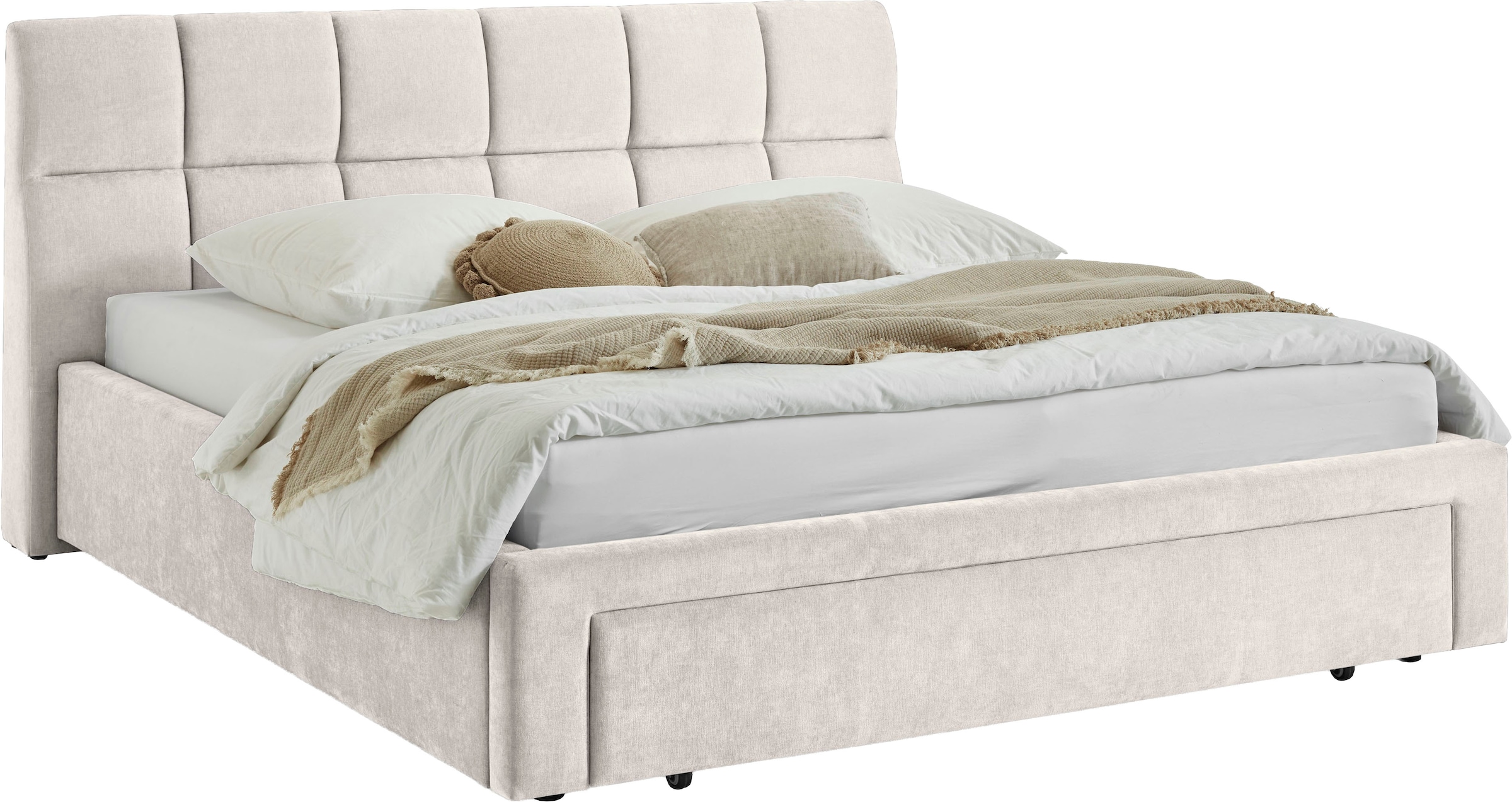 meise.möbel Polsterbett »Canyon, Breite 180cm, erhältlich in grau oder beige« inkl. Schubkasten im Fussteil - ideal als Hundebett nutzbar