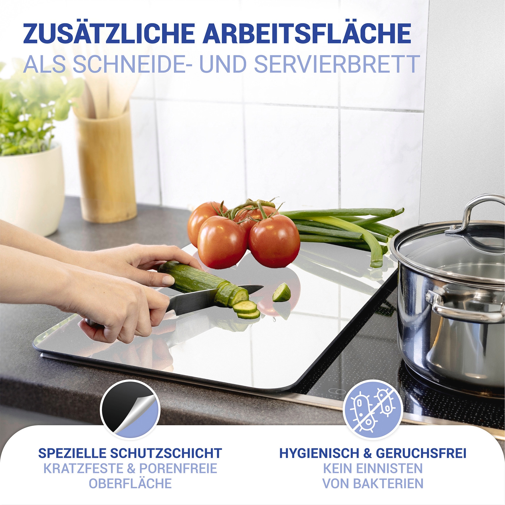 WENKO Herd-Abdeckplatte »Universal Modell Silber« Herdabdeckung für alle Herdarten, kratzfest, mit rutschfesten Füssen