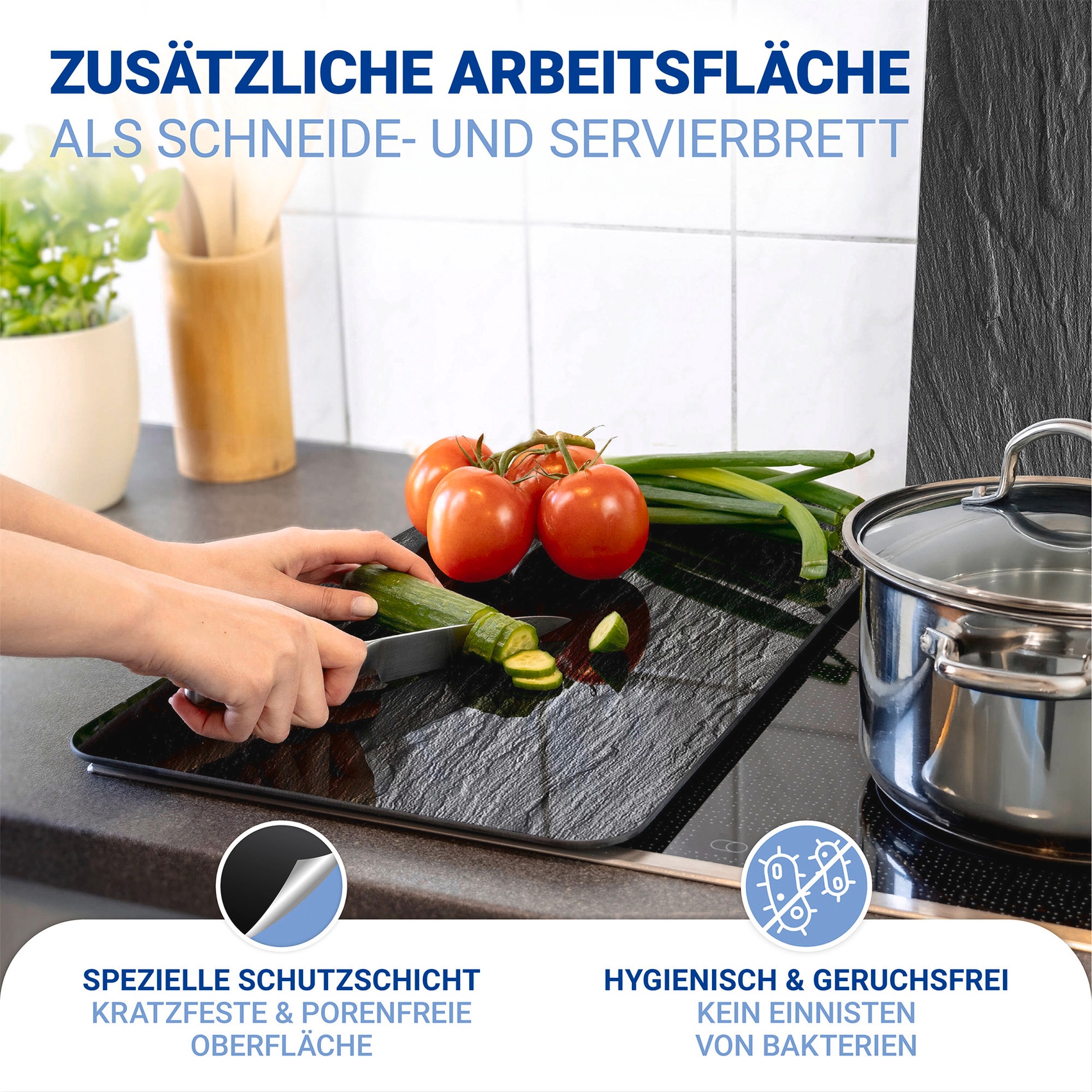 WENKO Herdblende-/Abdeckplatte »Universal Modell Schiefer« Herdabdeckung für alle Herdarten, kratzfest, mit rutschfesten Füssen