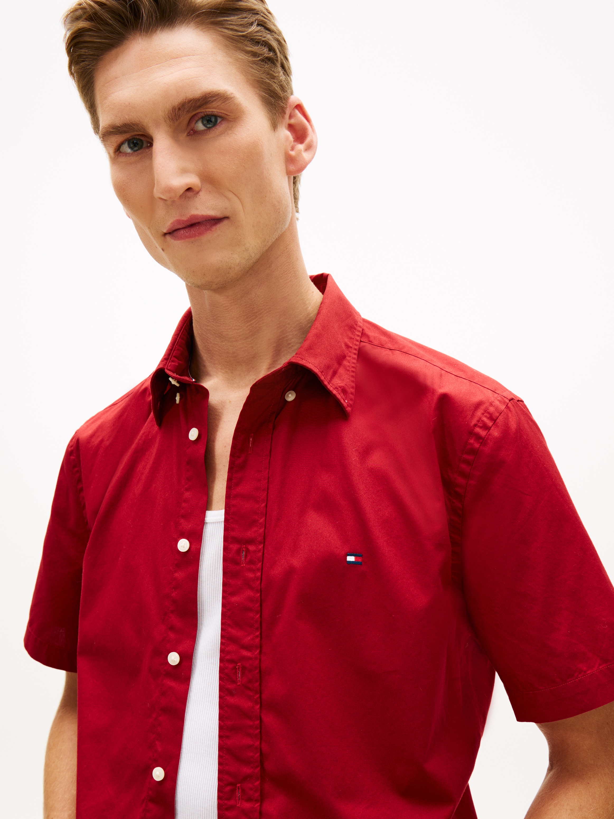Tommy Hilfiger Chemise à manches courtes »FLEX POPLIN SOLID« Regular fit mit Button-Down-Kragen