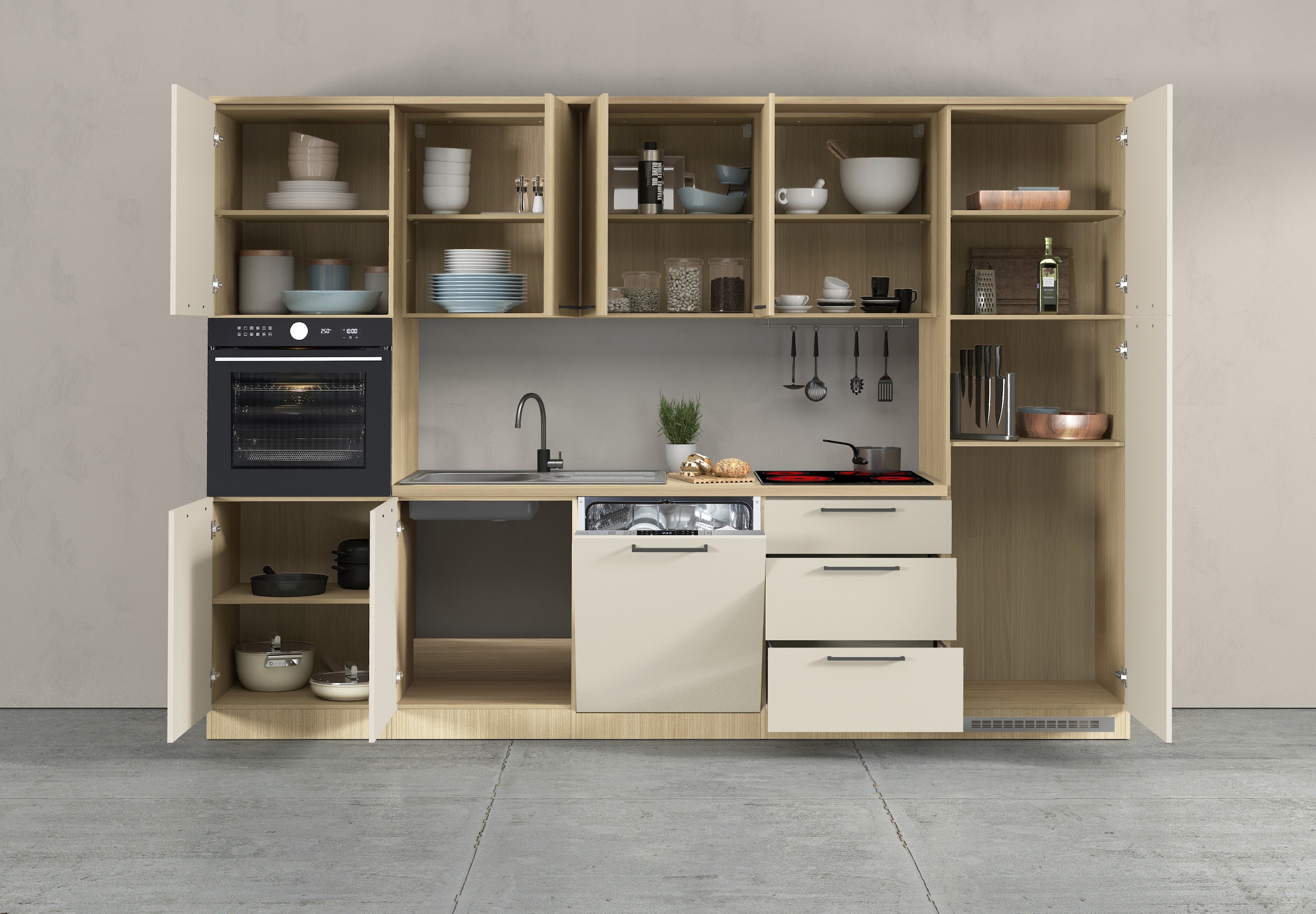 KOCHSTATION Kitchenette »KS-Luna, Einbauküche, Zeilenküche, Küchenblock« Breite 300 cm, wahlweise mit Hanseatic-E-Geräten, APL 35mm stark