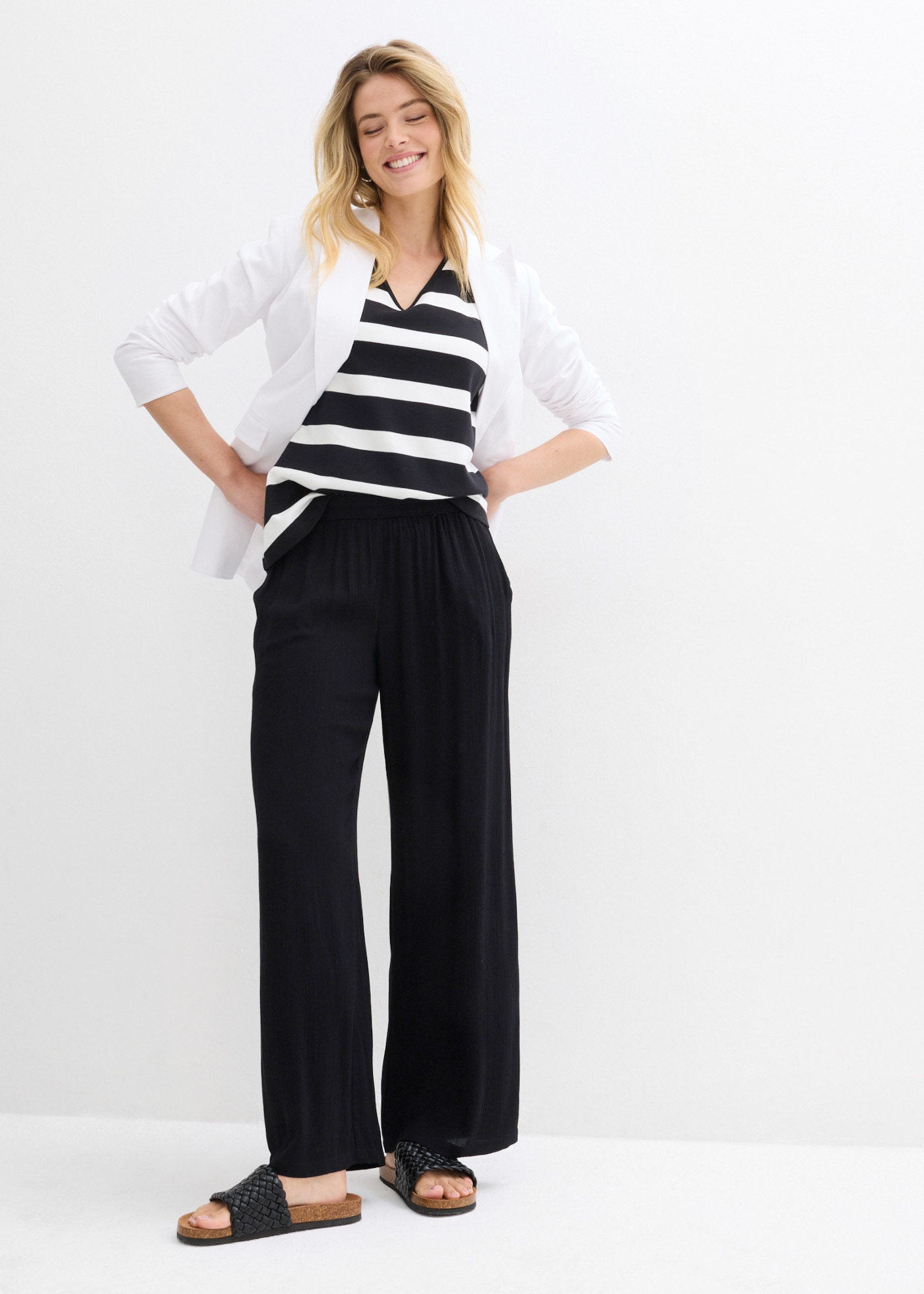 bonprix Palazzohose  lockere Passform, aus Viskose, maschinenwaschbar, femininer Stil