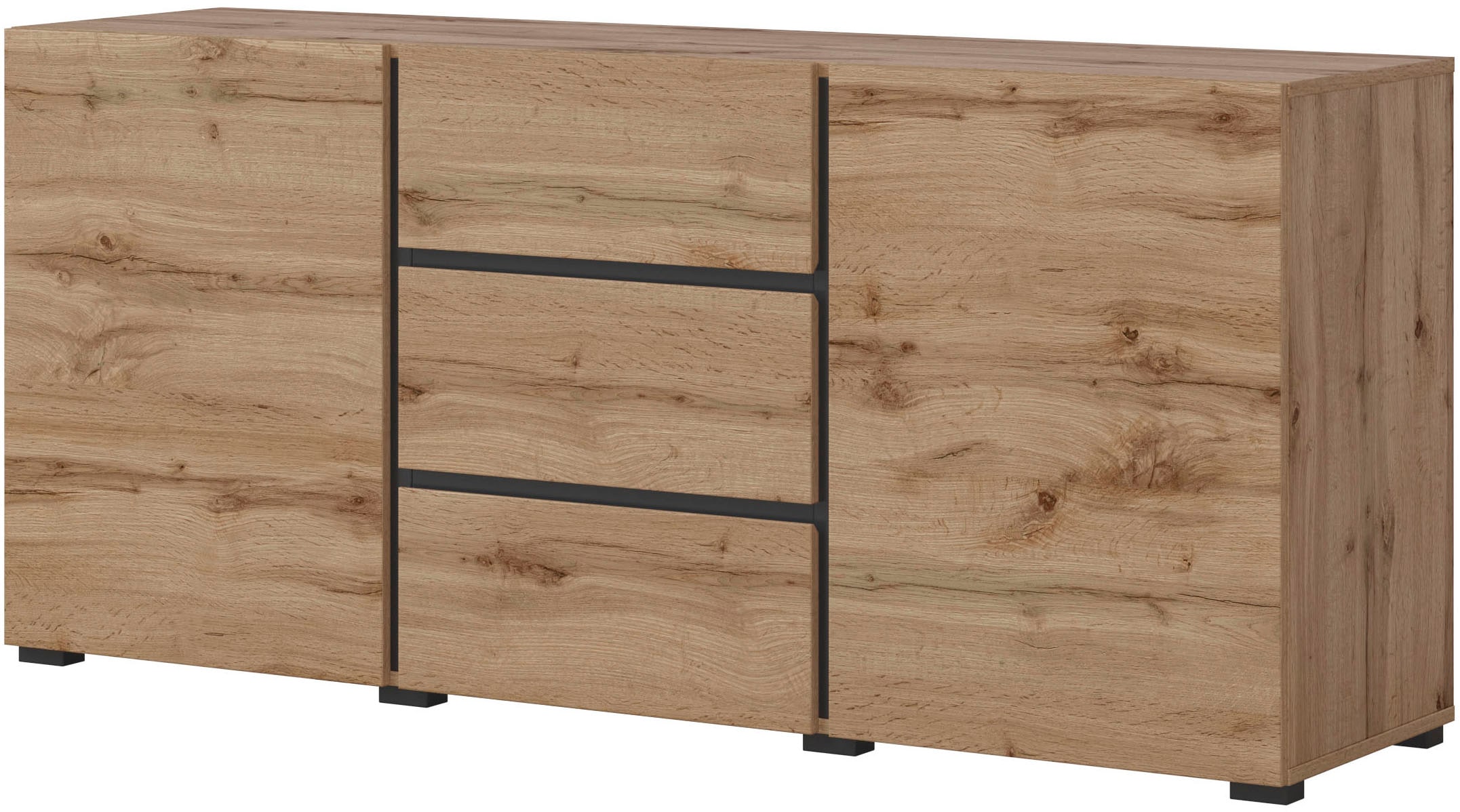 GOODproduct Sideboard »Cross, Breite 150 cm, moderne grifflose Kommode, 2Türen/3 Schubkästen« Schubladenkommode mit viel Stauraum, Einlegeböden verstellbar