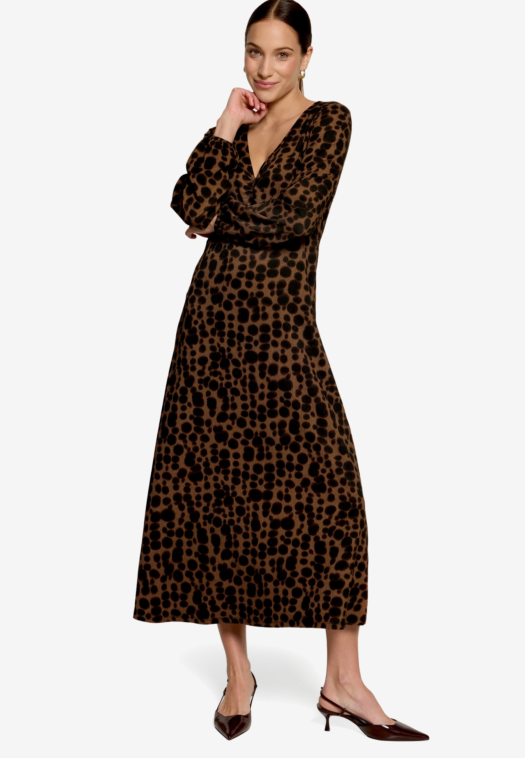 Zero Maxikleid Ohne Taschen Gemustertes Maxikleid mit V-Ausschnitt