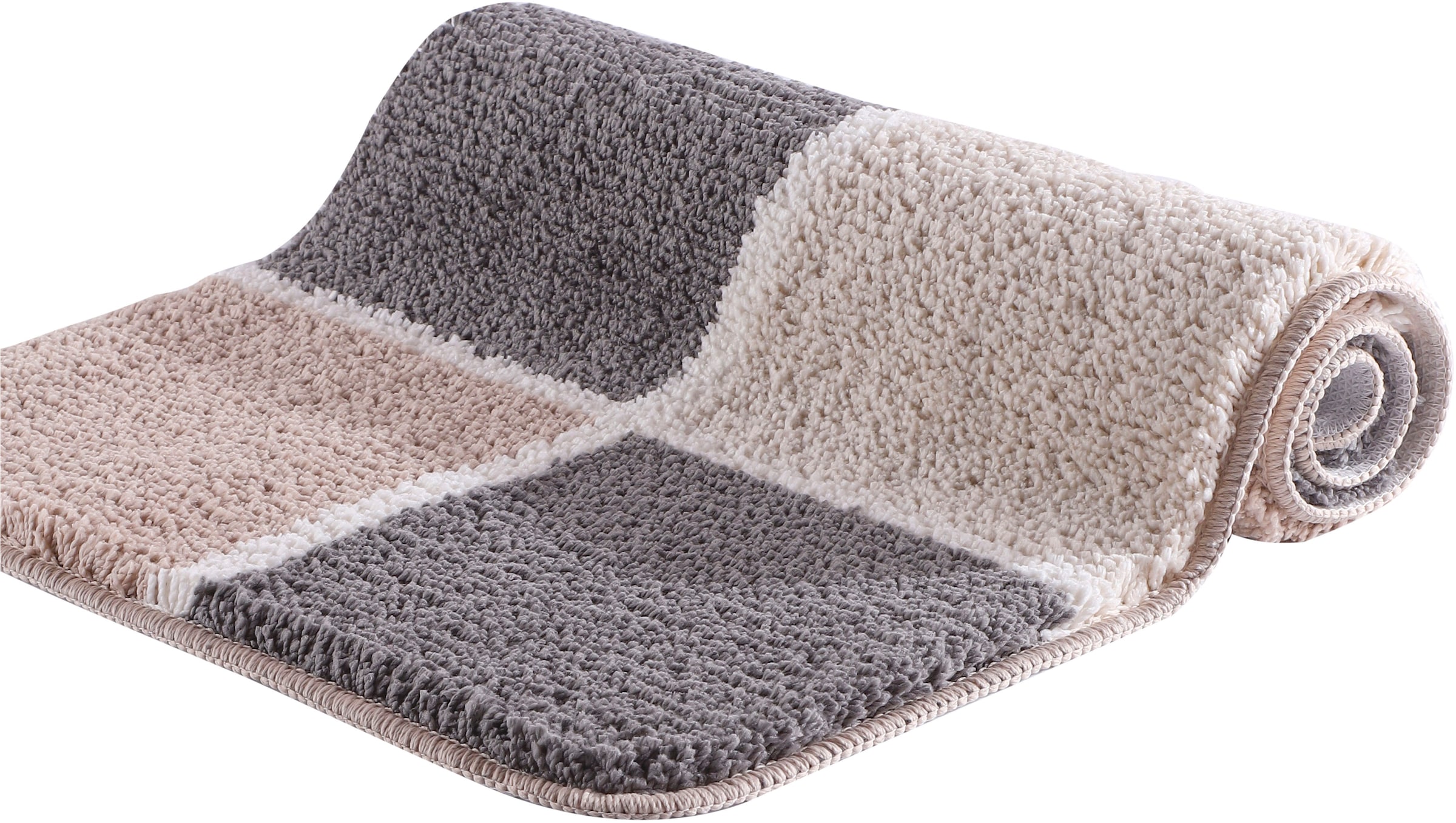 my home Badematte »Anna mit Kachelmuster, Badvorleger, Badezimmer Teppich, Duschvorleger« Höhe 20 mm rutschhemmend beschichtet strapazierfähig Badteppich, Hoch-Tief Effekt, Modern, Weich