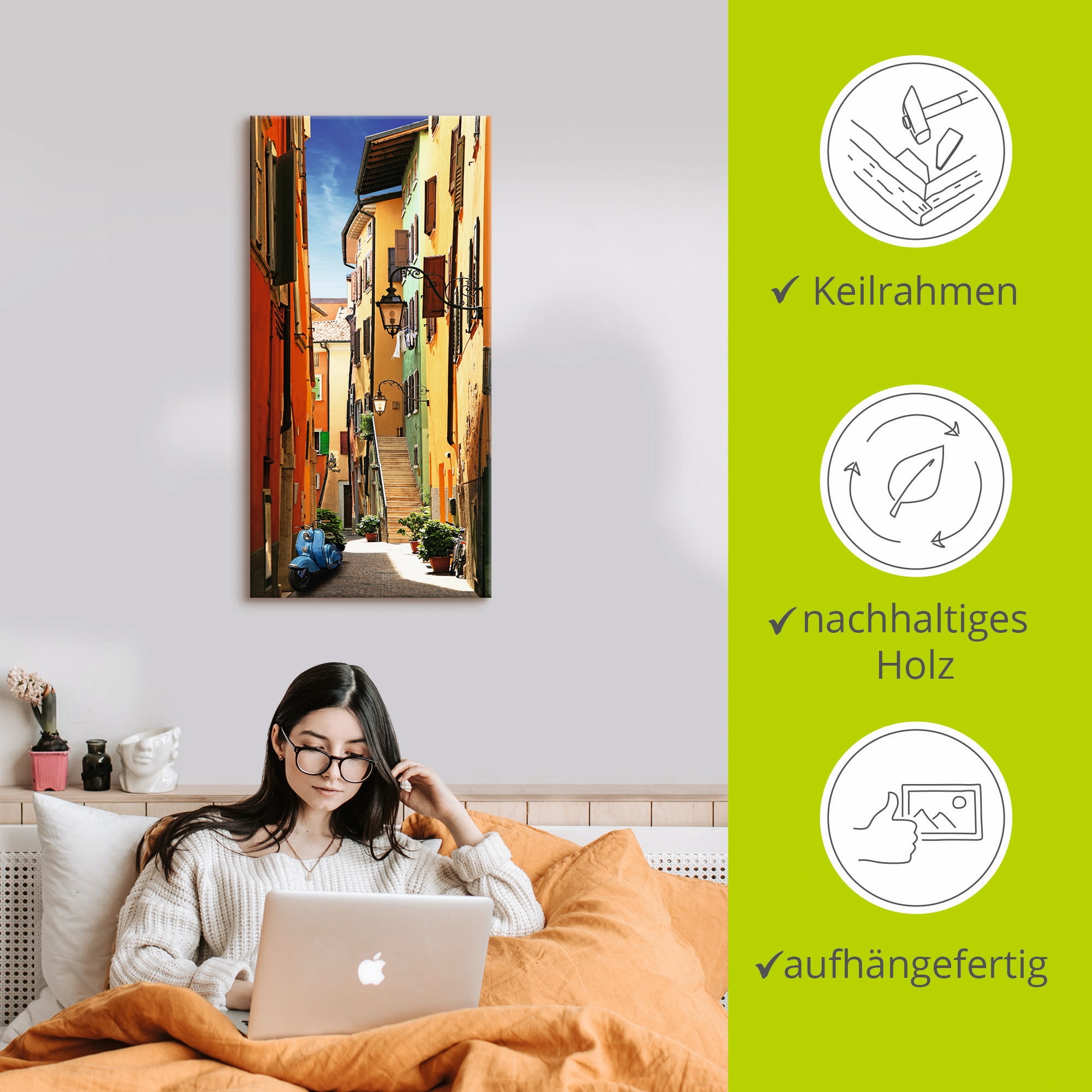 Artland Fresque murale »Altstadtgasse Riva del Garda« 1 cuis tlg. als Leinwandbild, Poster, Wandaufkleber in verschied. Grössen