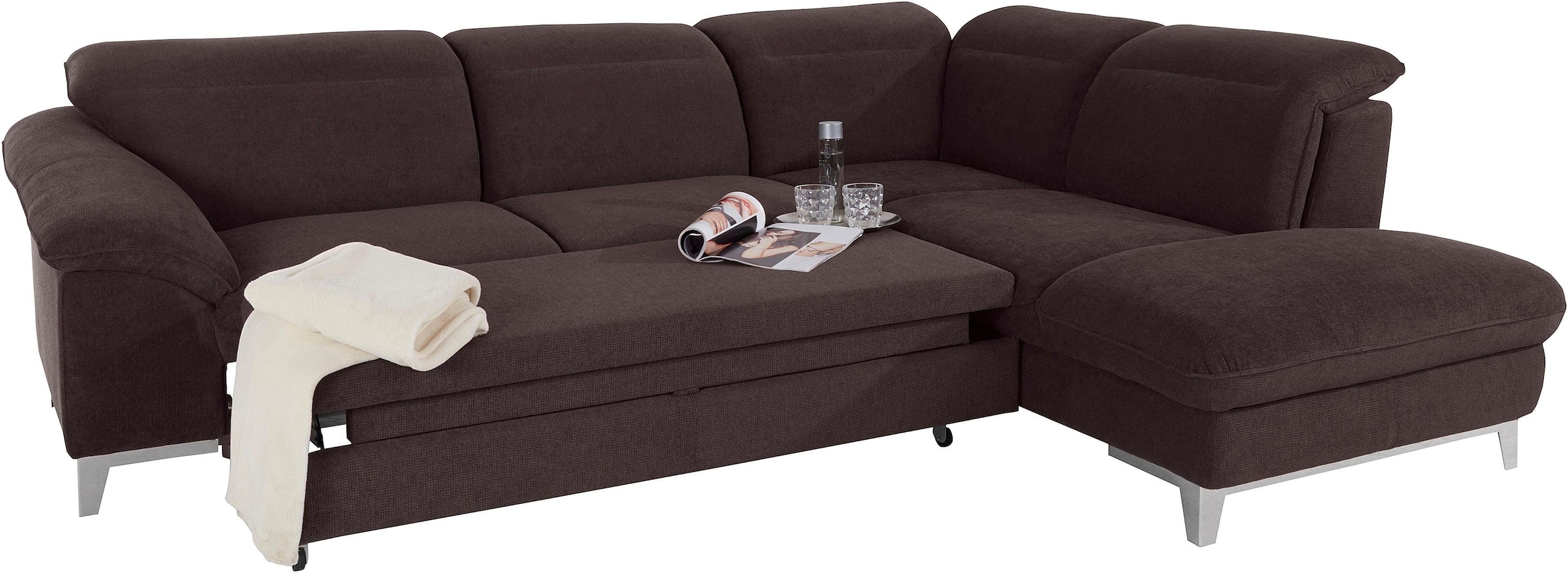 COTTA Ensemble rembourré »Teresa L-Form« Set,  Set bestehend aus: Ecksofa mit Kopfteilverstellung & Hocker