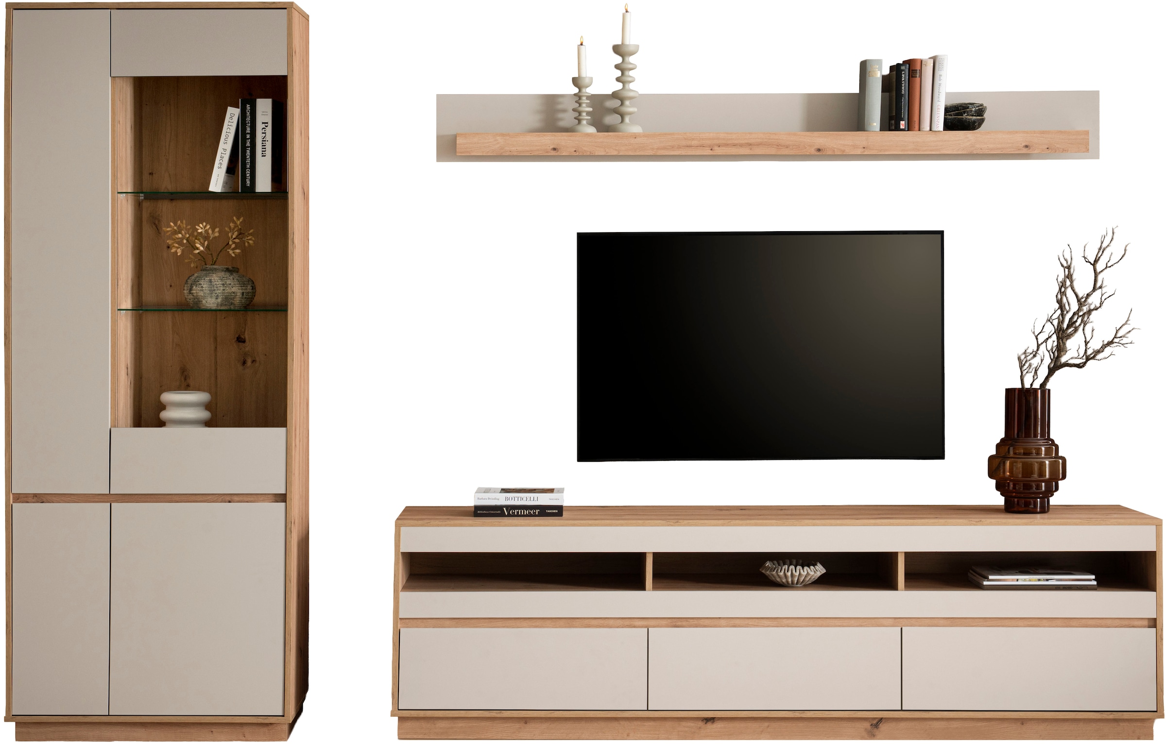 Home affaire Meuble mural »Sonora, moderne Anbauwand, Komplettset in Kaschmir/Eiche« Komplett-Set, 3 cuis tlg.