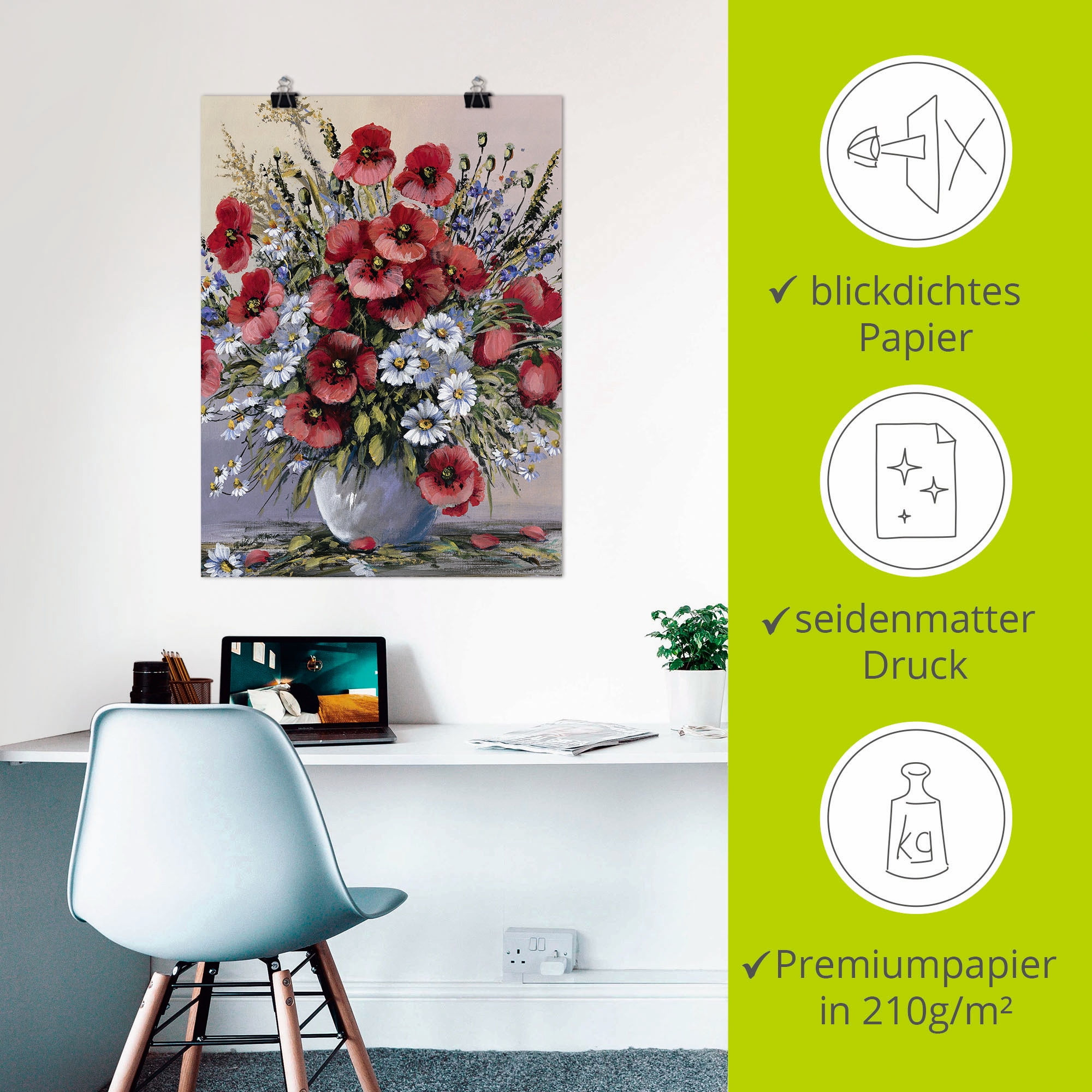 Artland Fresque murale »Rote Mohnblumen« 1 cuis tlg. als Leinwandbild, Poster in verschied. Grössen