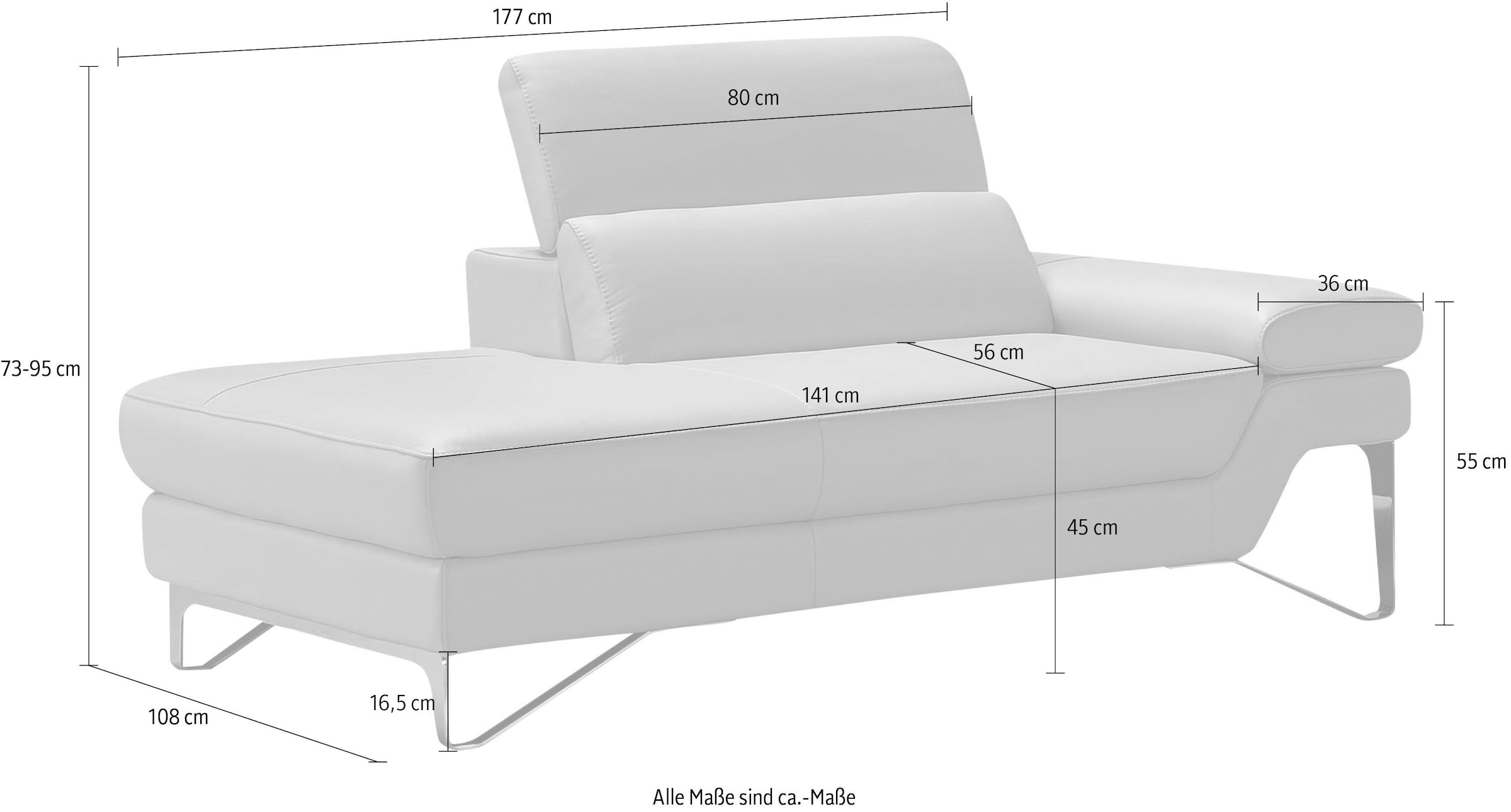 Egoitaliano Ottomane »Princess, elegantes Designsofa mit erstklassigem Sitzkomfort,« inkl. verstellbarem Kopfteil und edle Designmetallfüsse