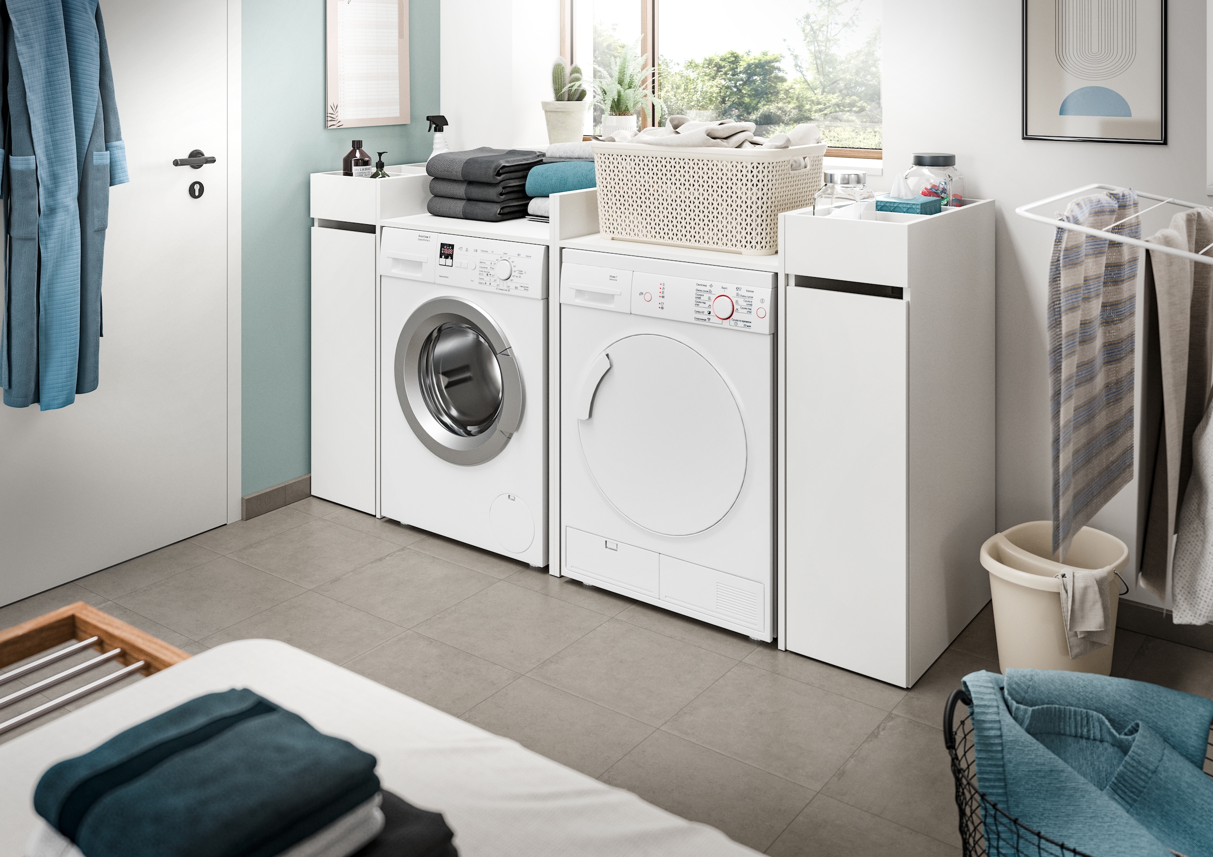 welltime Armoire pour machine à laver »FALAS, TOPSELLER!, Breite 66 cm, mit grosser Ablagefläche« in verschiedenen Farben erhältlich, für Waschmaschine & Trockner, 1 cuis tlg. Überbauschrank, Umbauschrank, Waschmaschinenschrank