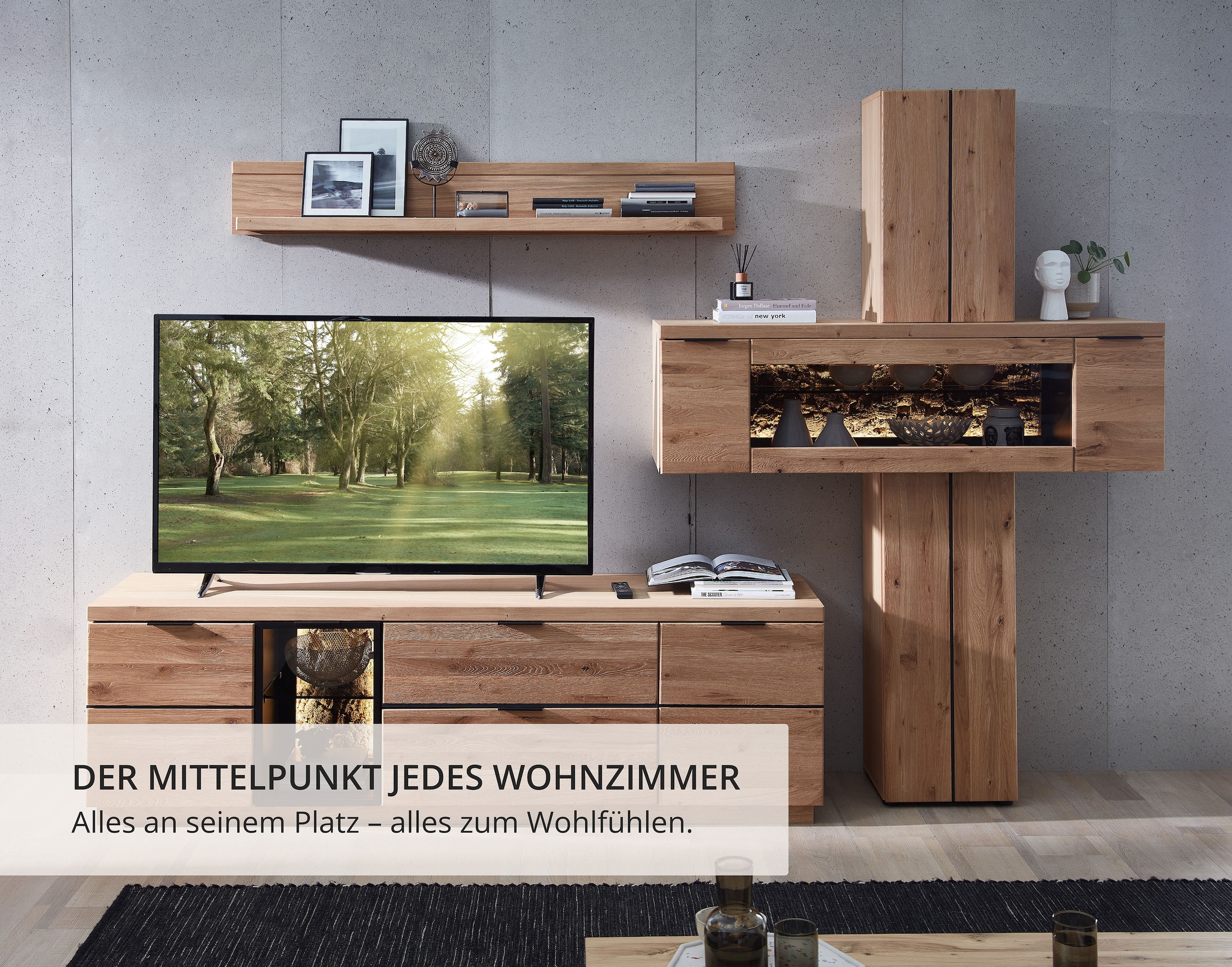 Wohnconcept Meuble mural »Donna Wohnwand, 303x203x50 (BxHxT) Echtkork Absetzung« 3 cuis tlg.