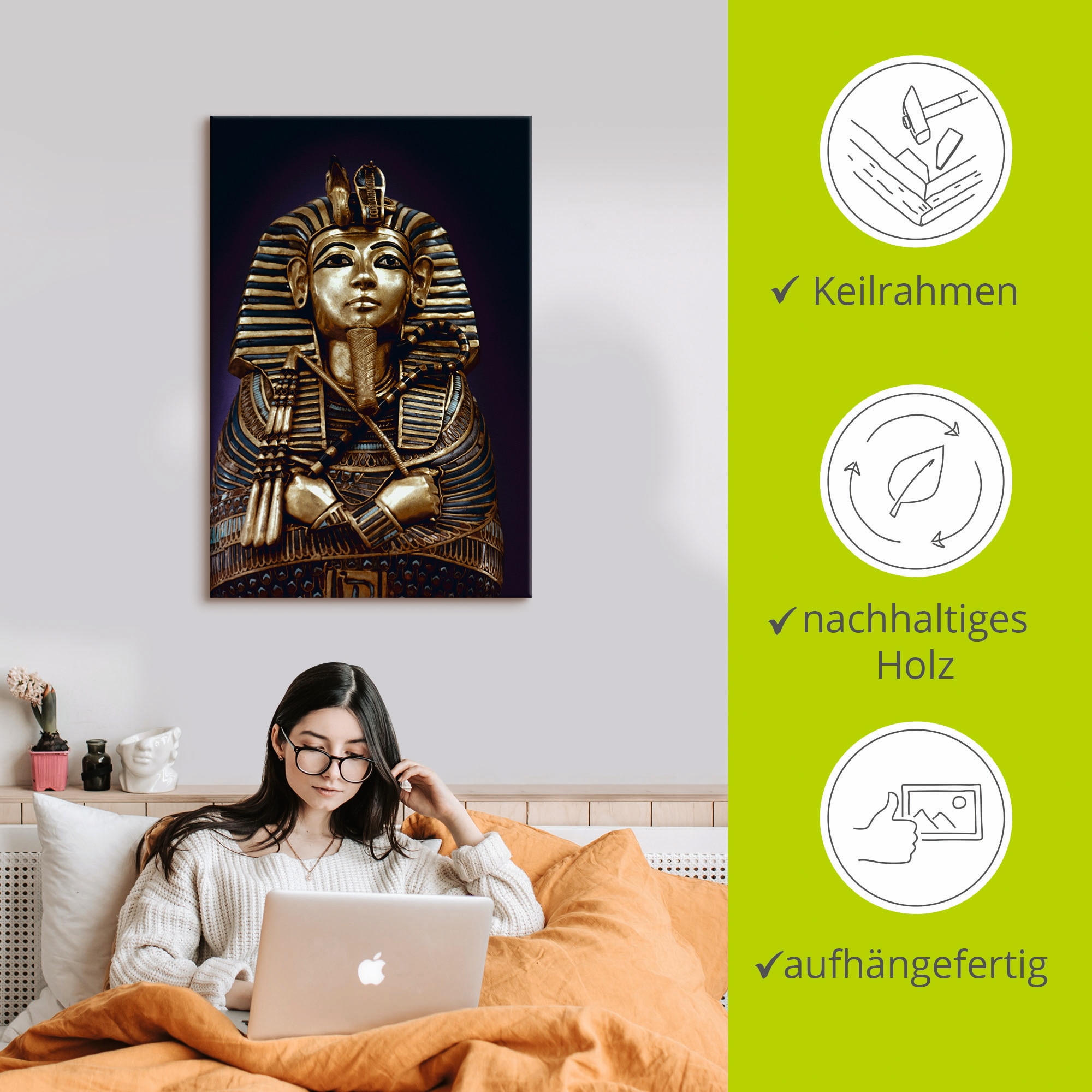 Artland Fresque murale »Grabbüste von König Tutanchamun« 1 cuis tlg. als Leinwandbild, Poster in verschied. Grössen
